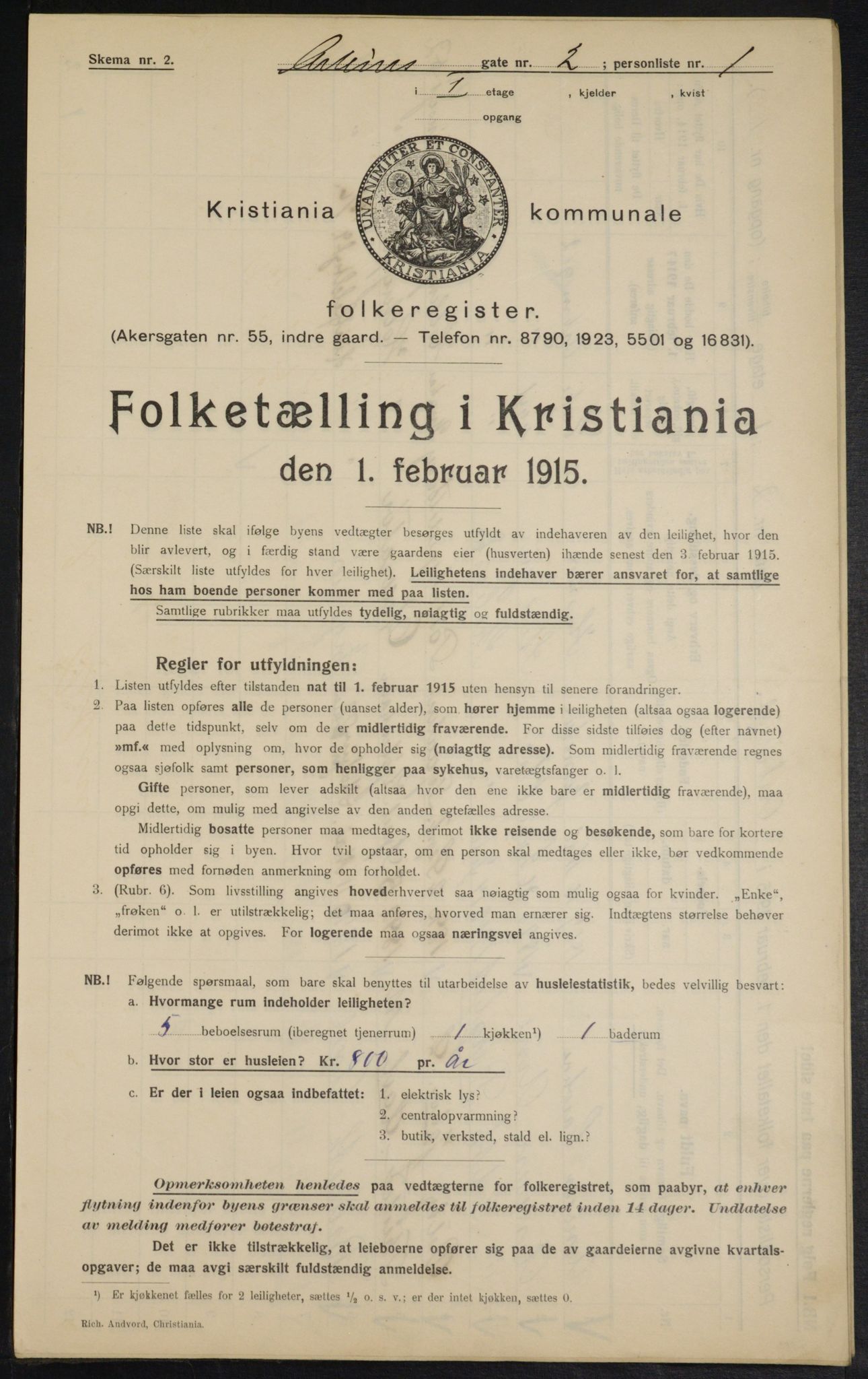 OBA, Municipal Census 1915 for Kristiania, 1915, p. 1482