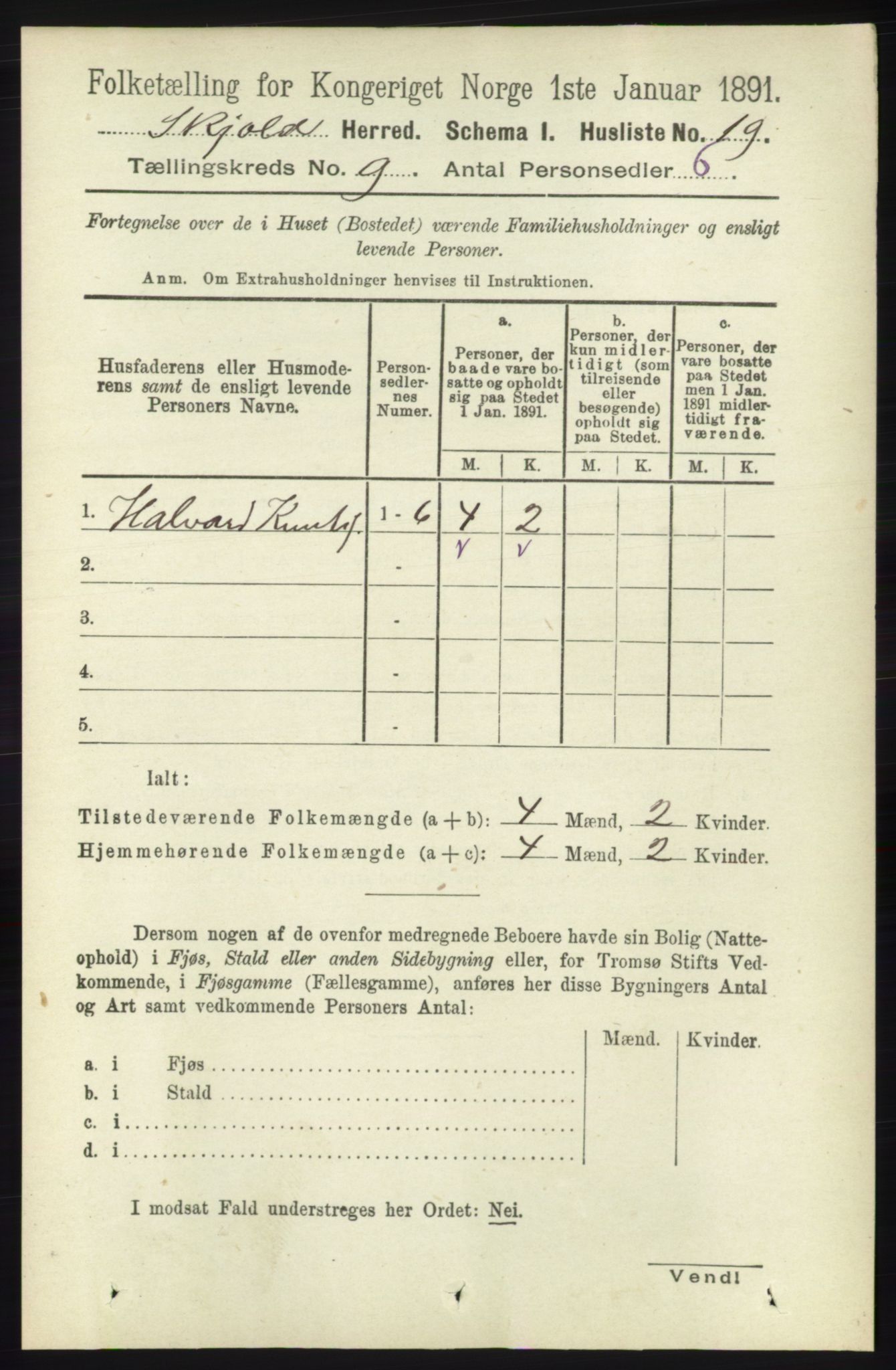 RA, 1891 census for 1154 Skjold, 1891, p. 1765