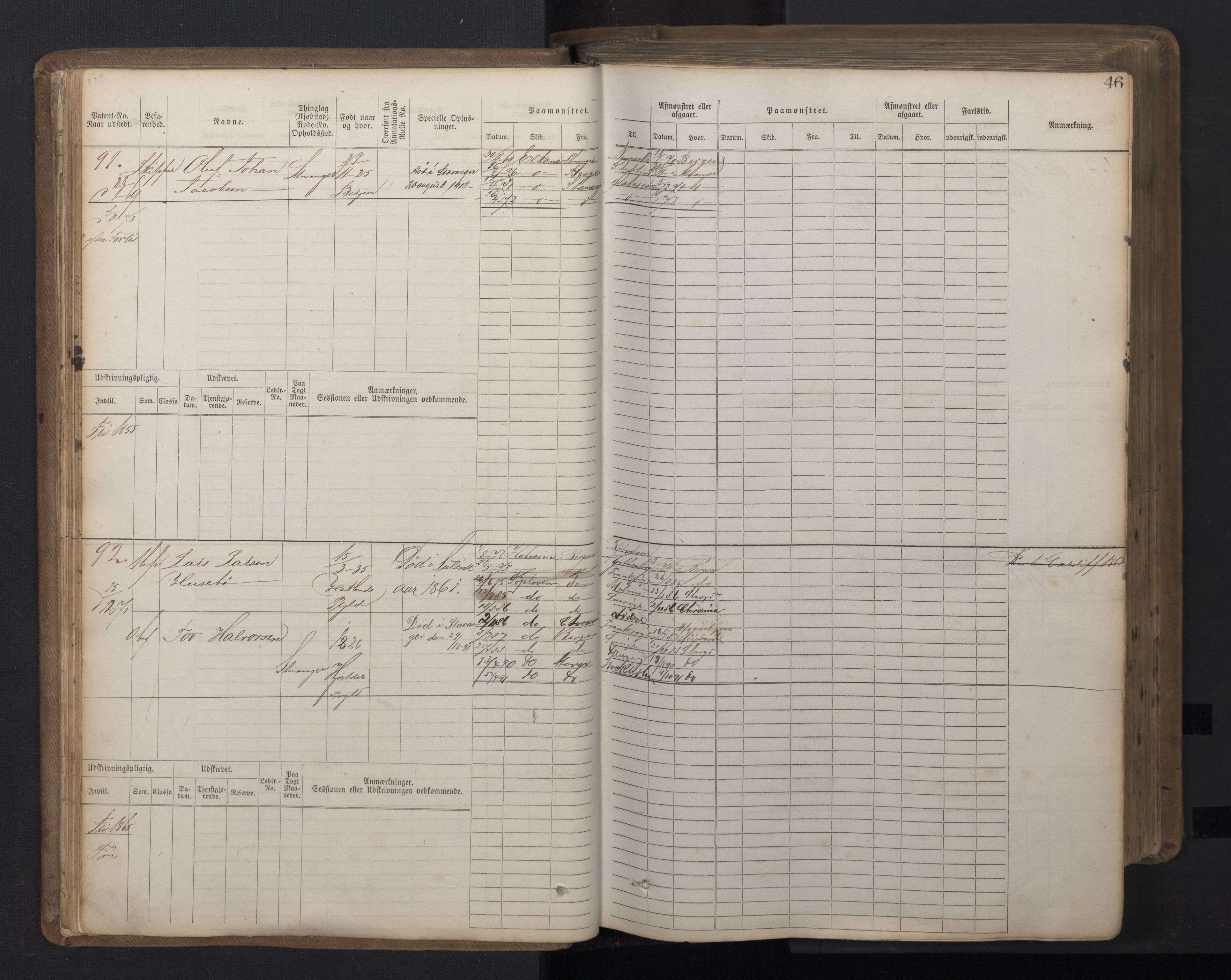 Stavanger sjømannskontor, AV/SAST-A-102006/F/Fb/Fbb/L0016: Sjøfartshovedrulle patnentnr. 1-1202 (dublett), 1869, p. 46