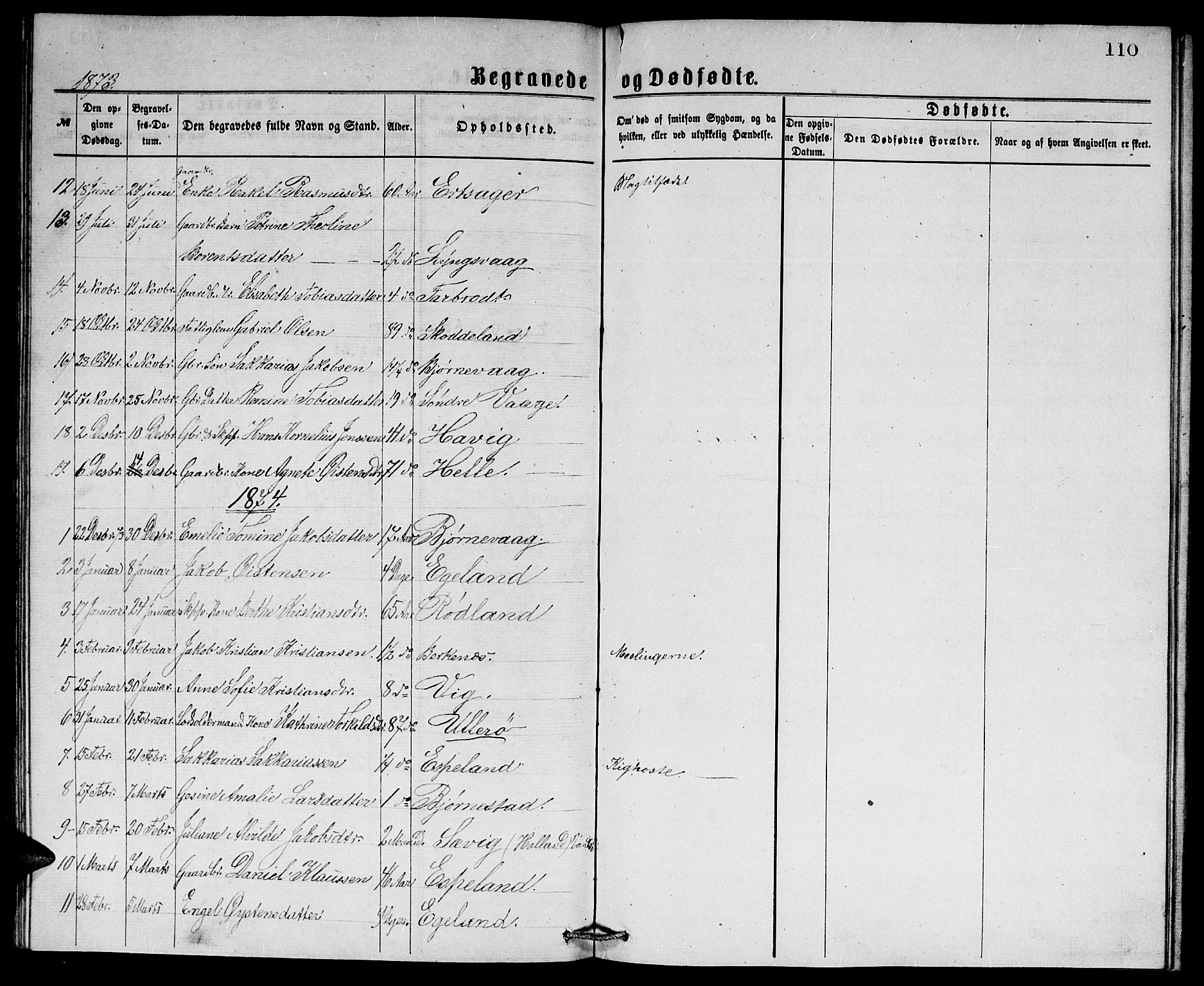 Herad sokneprestkontor, SAK/1111-0018/F/Fb/Fbb/L0003: Parish register (copy) no. B 3, 1872-1889, p. 110