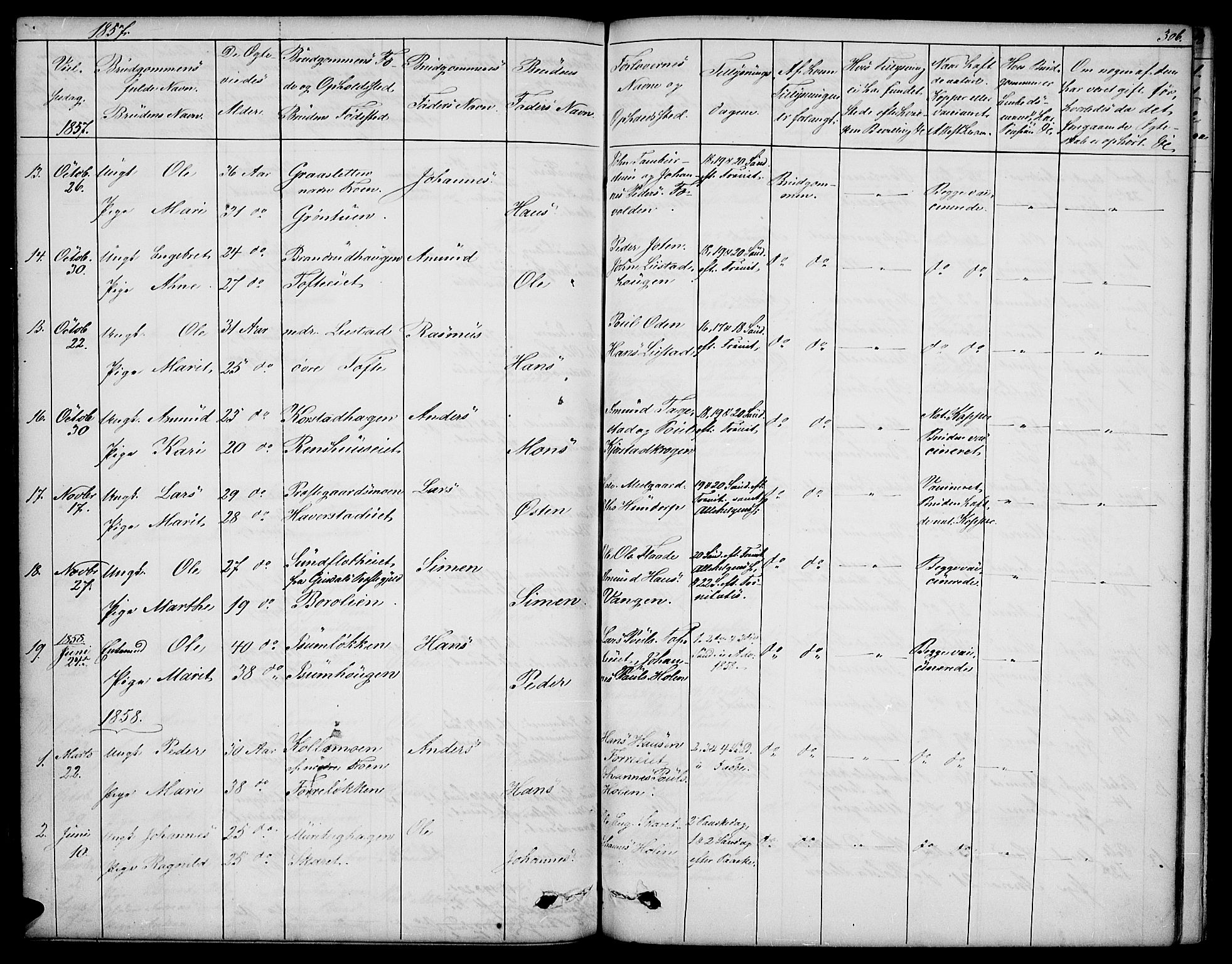Sør-Fron prestekontor, SAH/PREST-010/H/Ha/Hab/L0001: Parish register (copy) no. 1, 1844-1863, p. 306