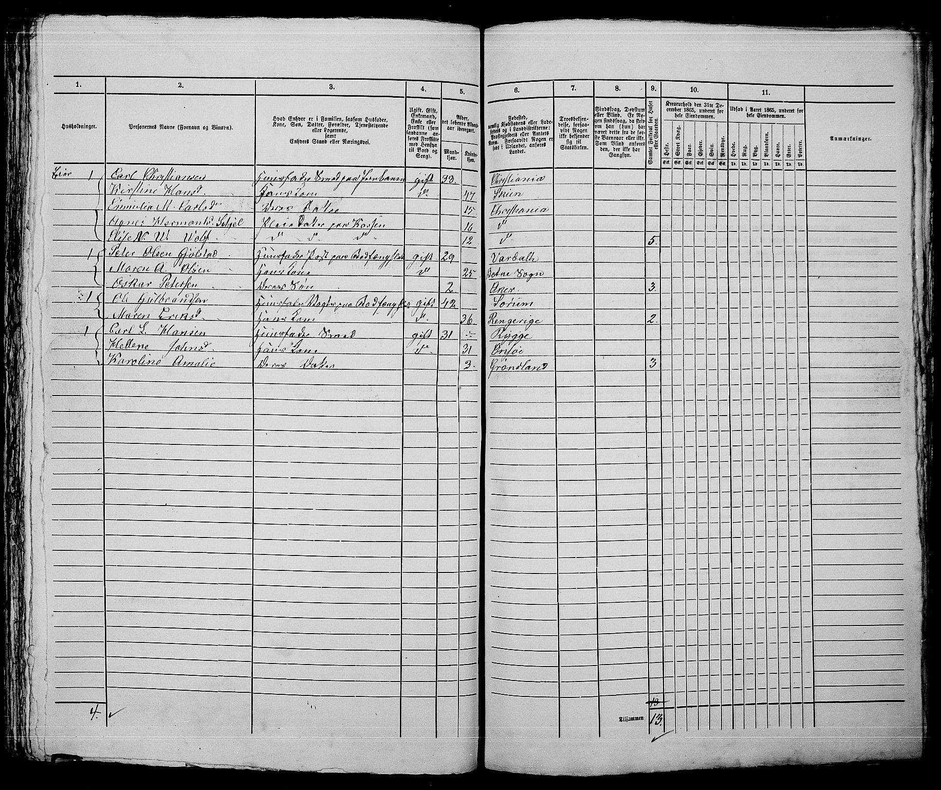 RA, 1865 census for Kristiania, 1865, p. 3923