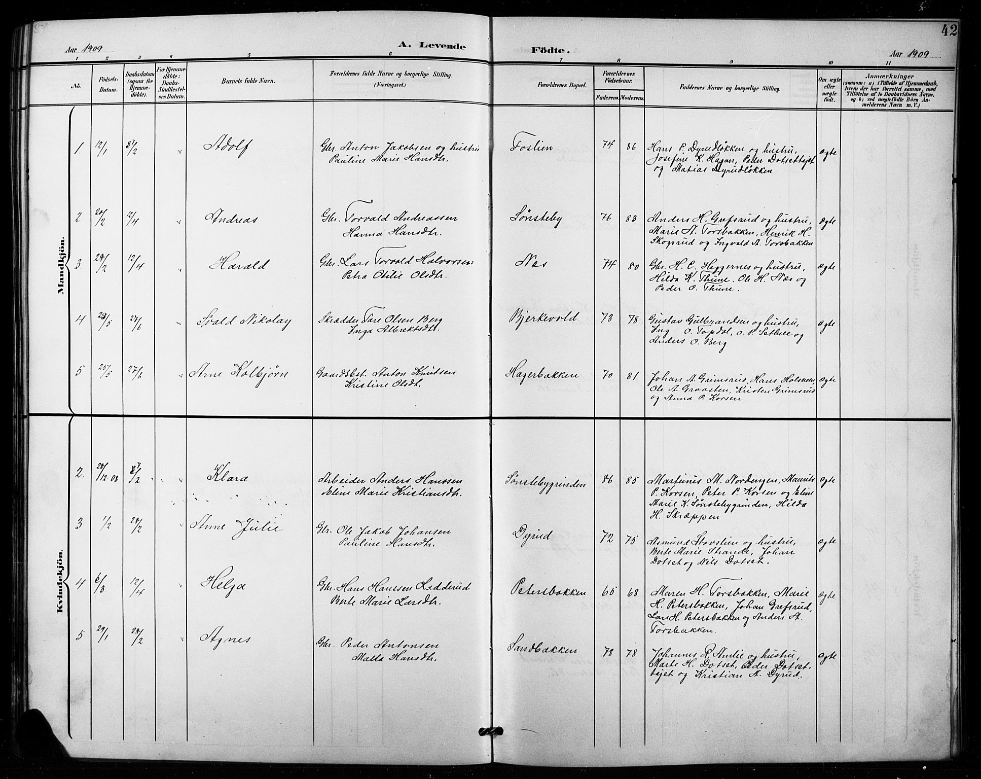 Vestre Toten prestekontor, SAH/PREST-108/H/Ha/Hab/L0016: Parish register (copy) no. 16, 1901-1915, p. 42