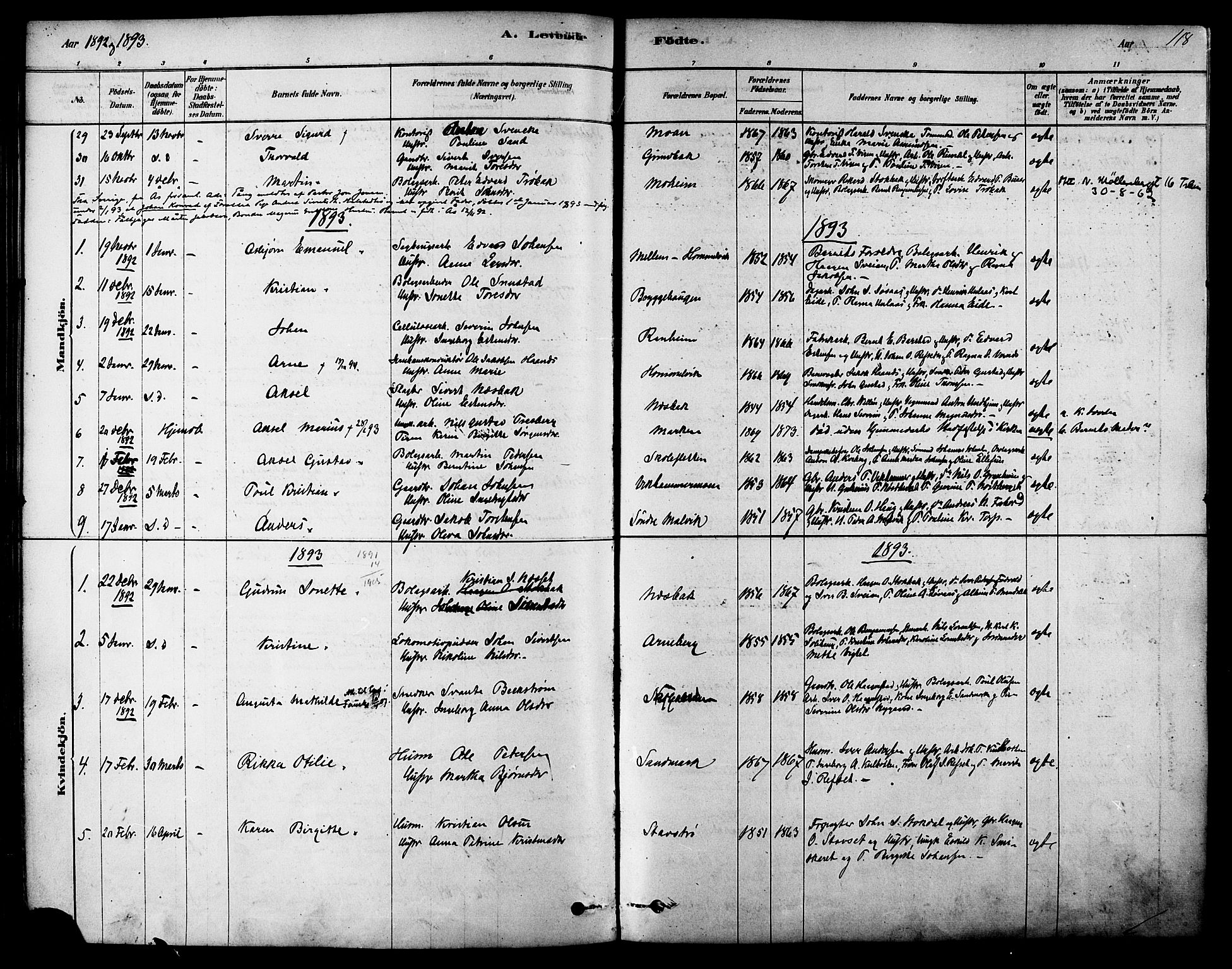 Ministerialprotokoller, klokkerbøker og fødselsregistre - Sør-Trøndelag, SAT/A-1456/616/L0410: Parish register (official) no. 616A07, 1878-1893, p. 118