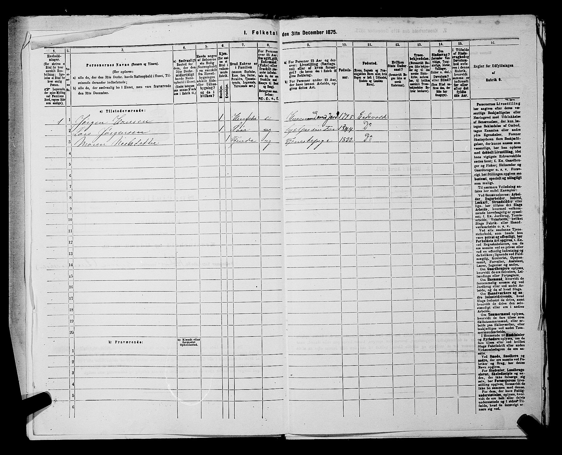 RA, 1875 census for 0237P Eidsvoll, 1875, p. 825