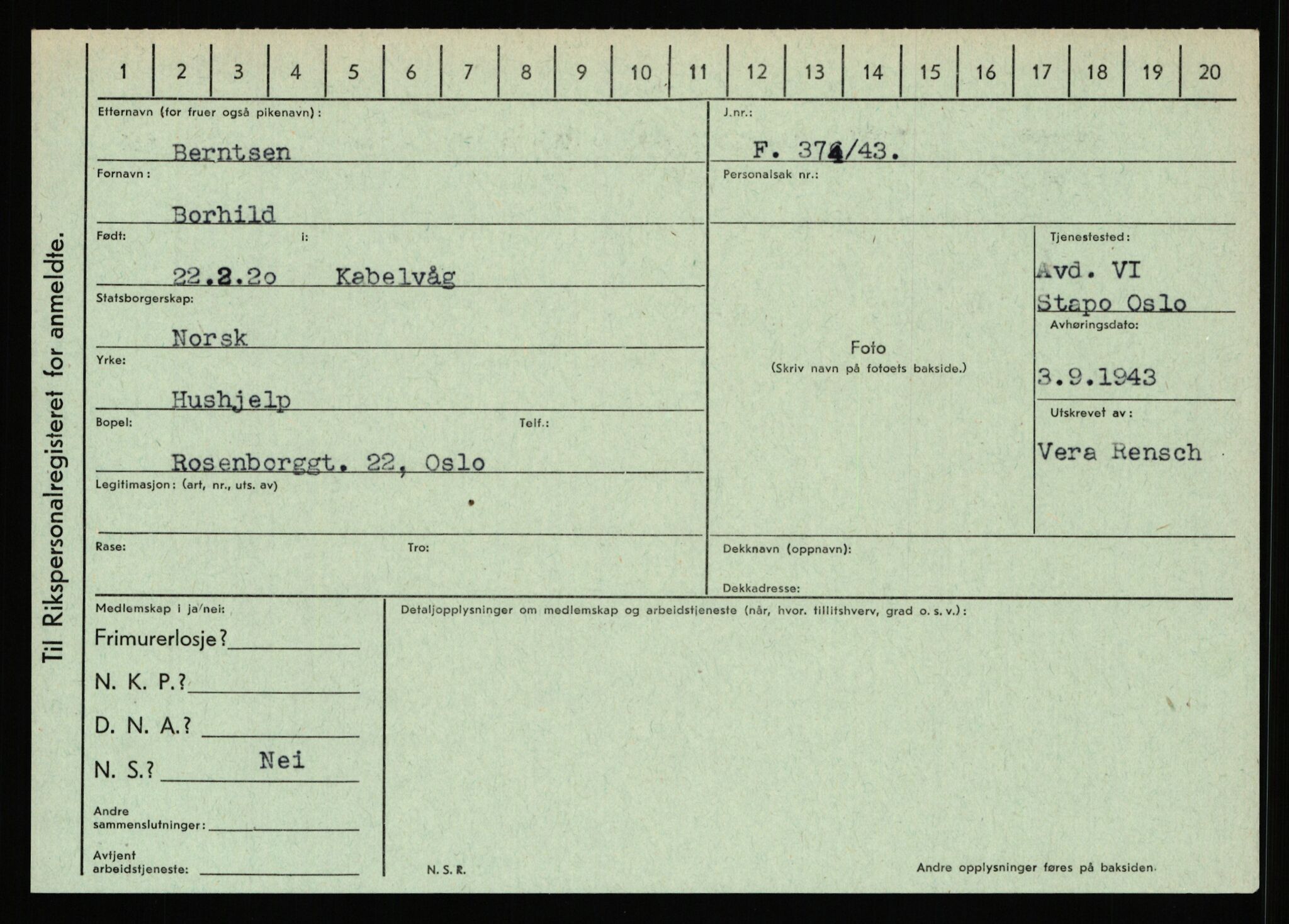 Statspolitiet - Hovedkontoret / Osloavdelingen, AV/RA-S-1329/C/Ca/L0002: Arneberg - Brand, 1943-1945, p. 2995