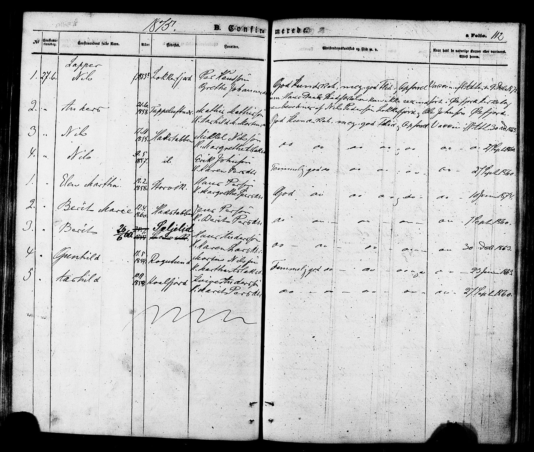 Talvik sokneprestkontor, AV/SATØ-S-1337/H/Ha/L0011kirke: Parish register (official) no. 11, 1864-1877, p. 112