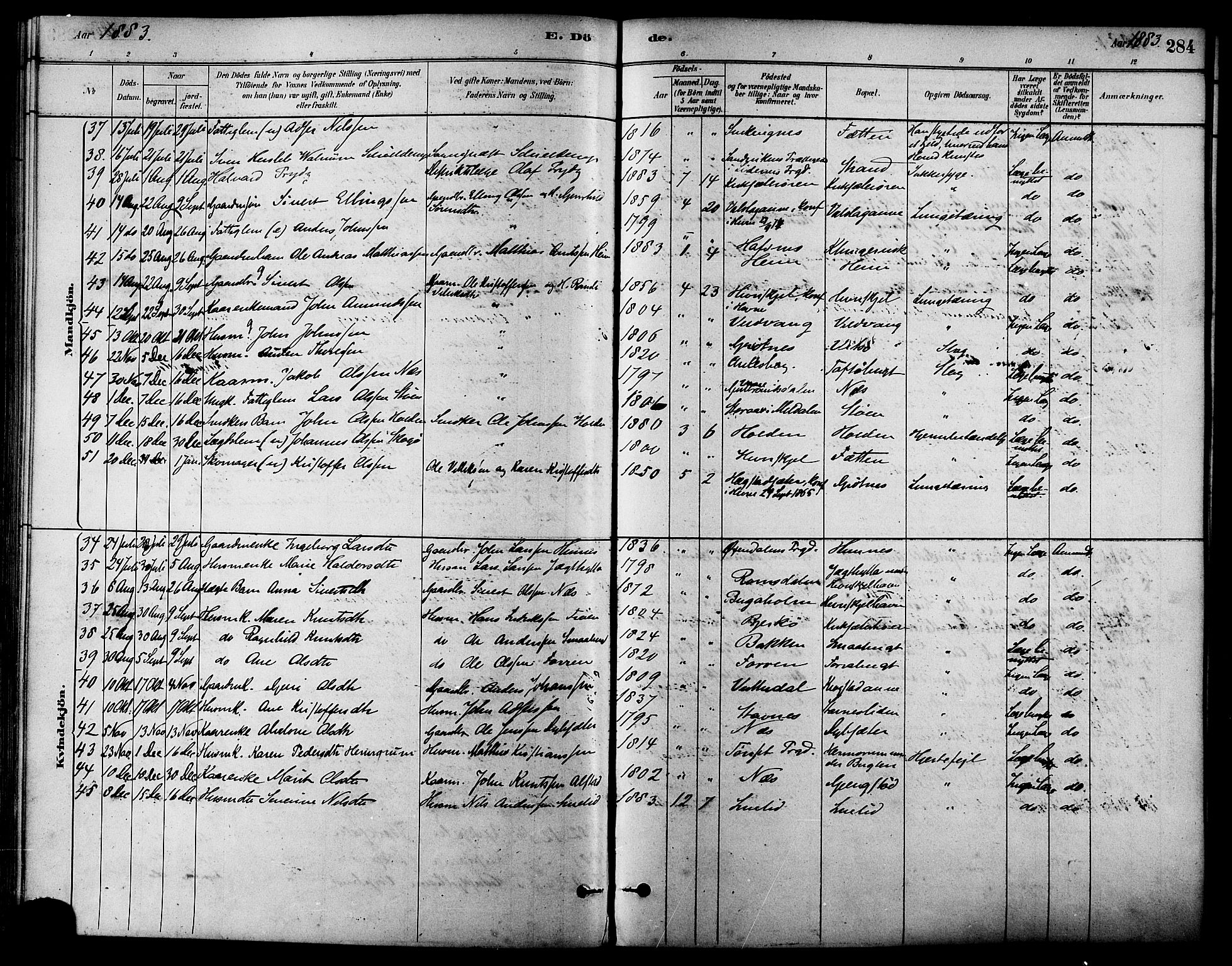 Ministerialprotokoller, klokkerbøker og fødselsregistre - Sør-Trøndelag, AV/SAT-A-1456/630/L0496: Parish register (official) no. 630A09, 1879-1895, p. 284