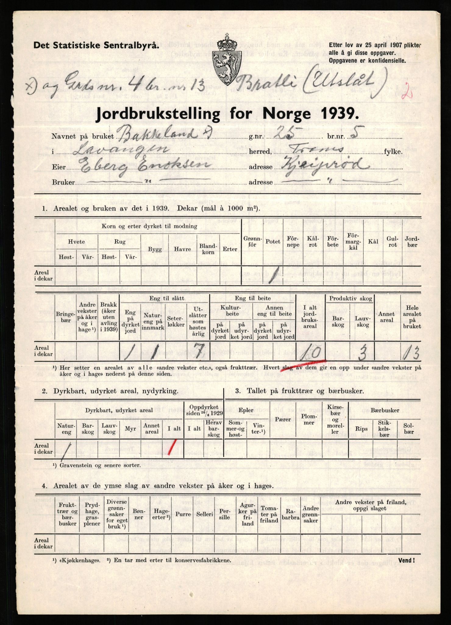Statistisk sentralbyrå, Næringsøkonomiske emner, Jordbruk, skogbruk, jakt, fiske og fangst, AV/RA-S-2234/G/Gb/L0339: Troms: Andørja, Astafjord og Lavangen, 1939, p. 910