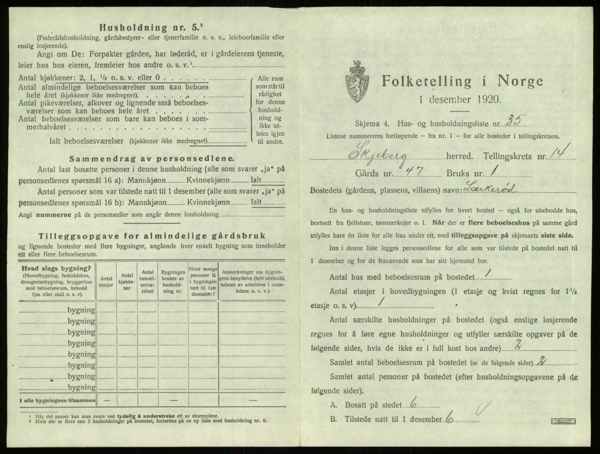 SAO, 1920 census for Skjeberg, 1920, p. 1992