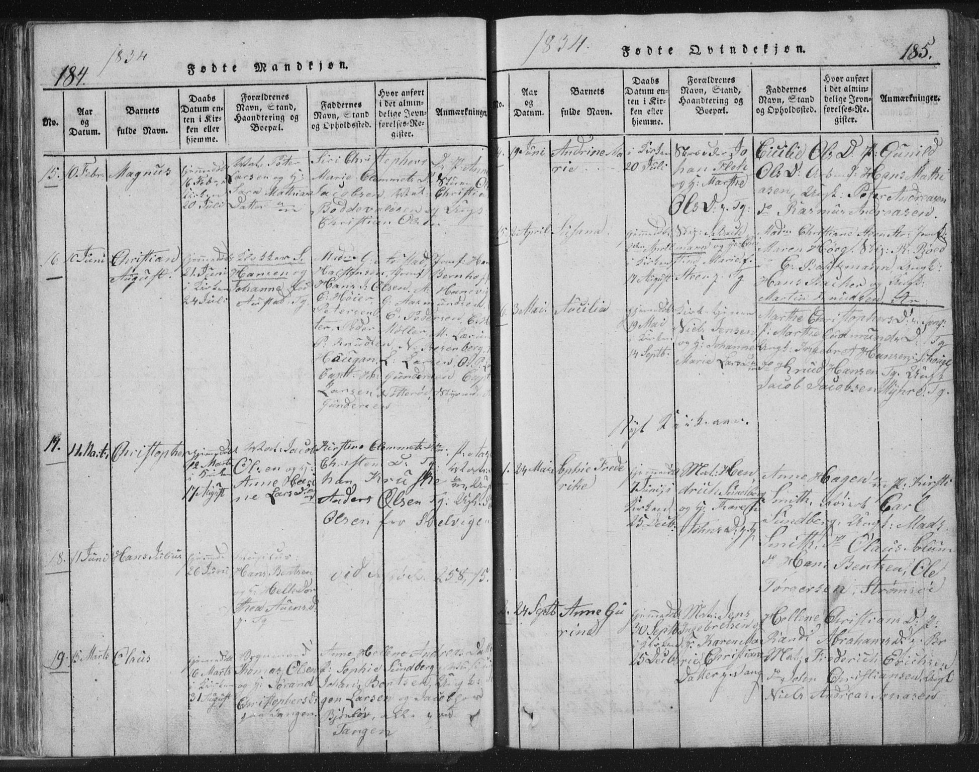 Strømsø kirkebøker, AV/SAKO-A-246/F/Fb/L0004: Parish register (official) no. II 4, 1814-1843, p. 184-185