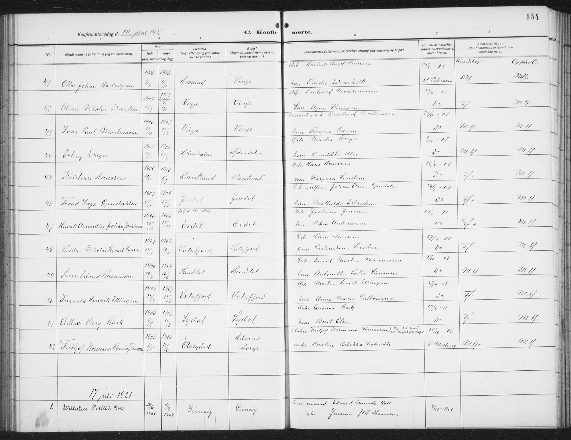 Ministerialprotokoller, klokkerbøker og fødselsregistre - Nordland, SAT/A-1459/876/L1106: Parish register (copy) no. 876C05, 1915-1942, p. 154