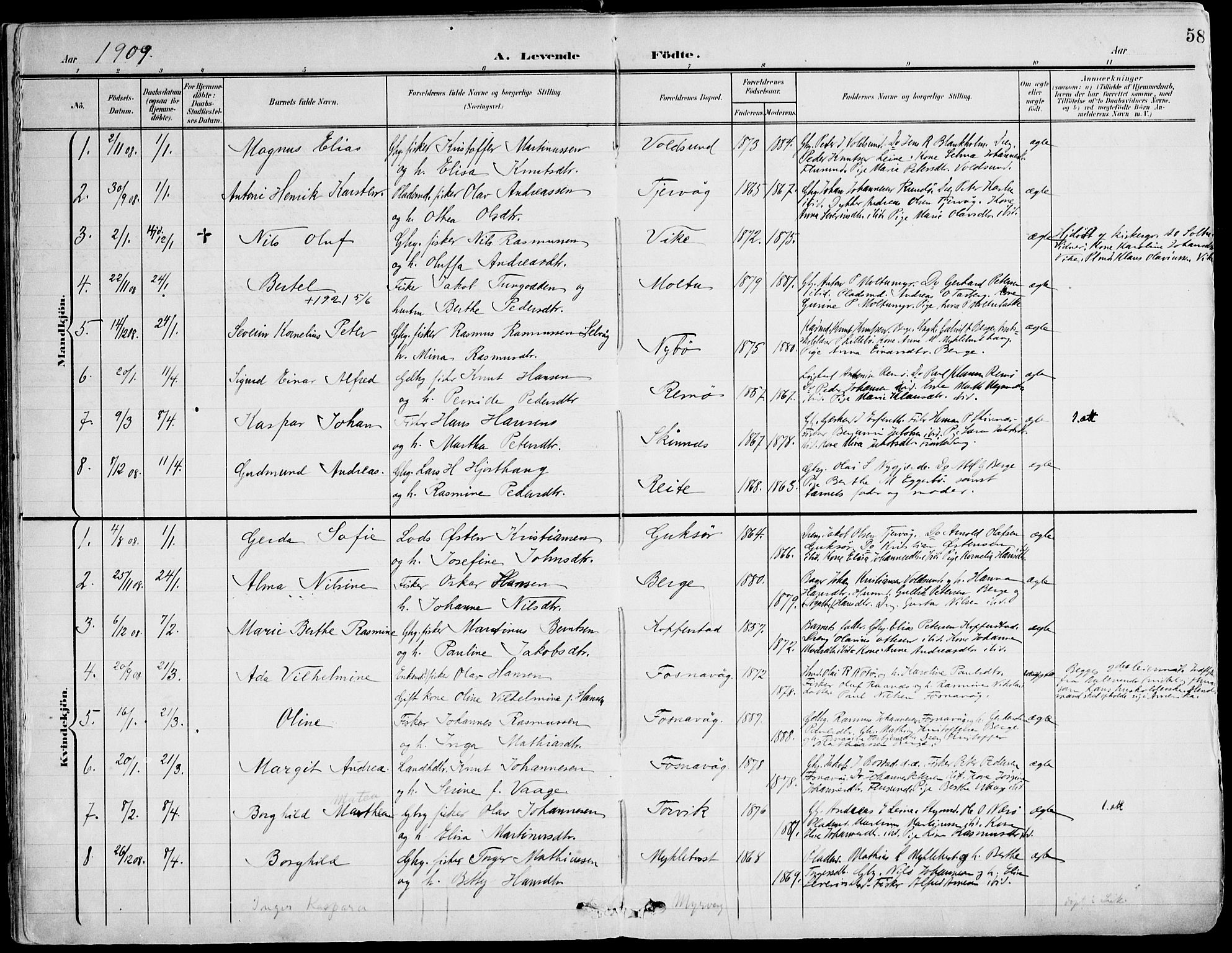 Ministerialprotokoller, klokkerbøker og fødselsregistre - Møre og Romsdal, SAT/A-1454/507/L0075: Parish register (official) no. 507A10, 1901-1920, p. 58