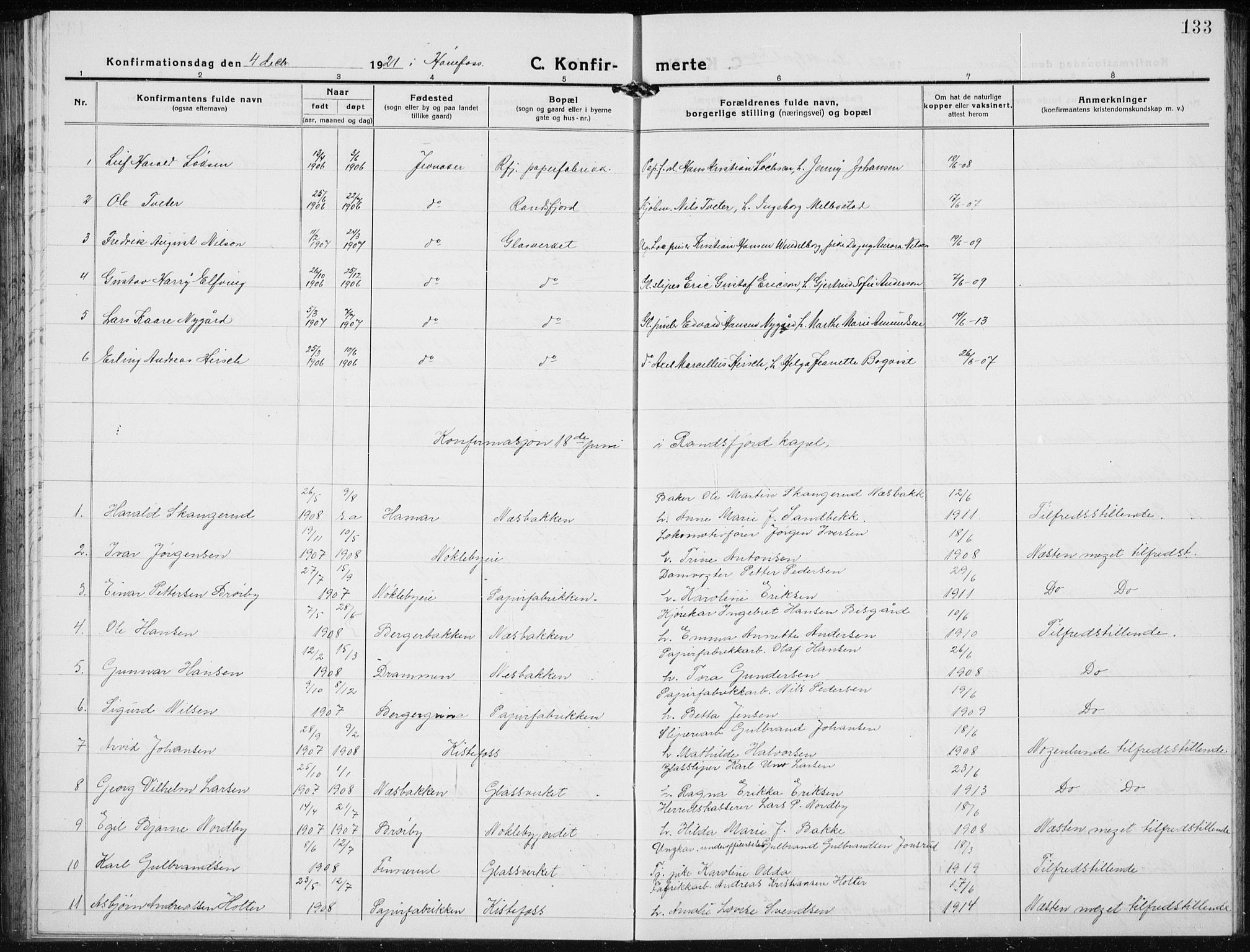 Jevnaker prestekontor, SAH/PREST-116/H/Ha/Hab/L0005: Parish register (copy) no. 5, 1919-1934, p. 133