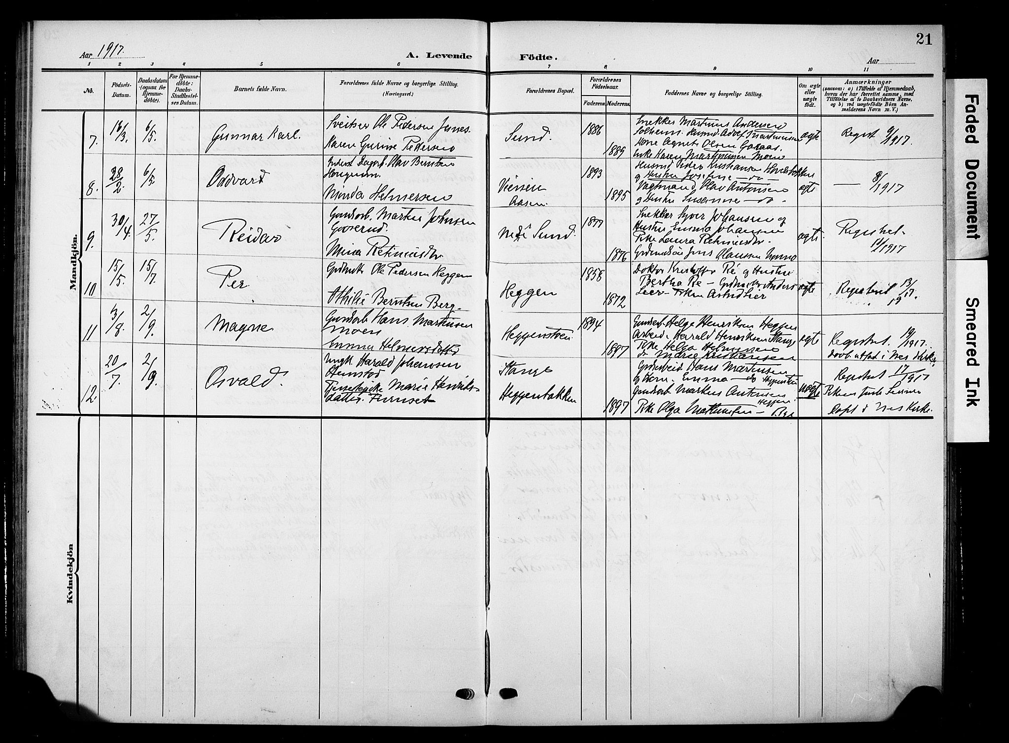 Nes prestekontor, Hedmark, AV/SAH-PREST-020/K/Ka/L0012: Parish register (official) no. 12, 1906-1920, p. 21