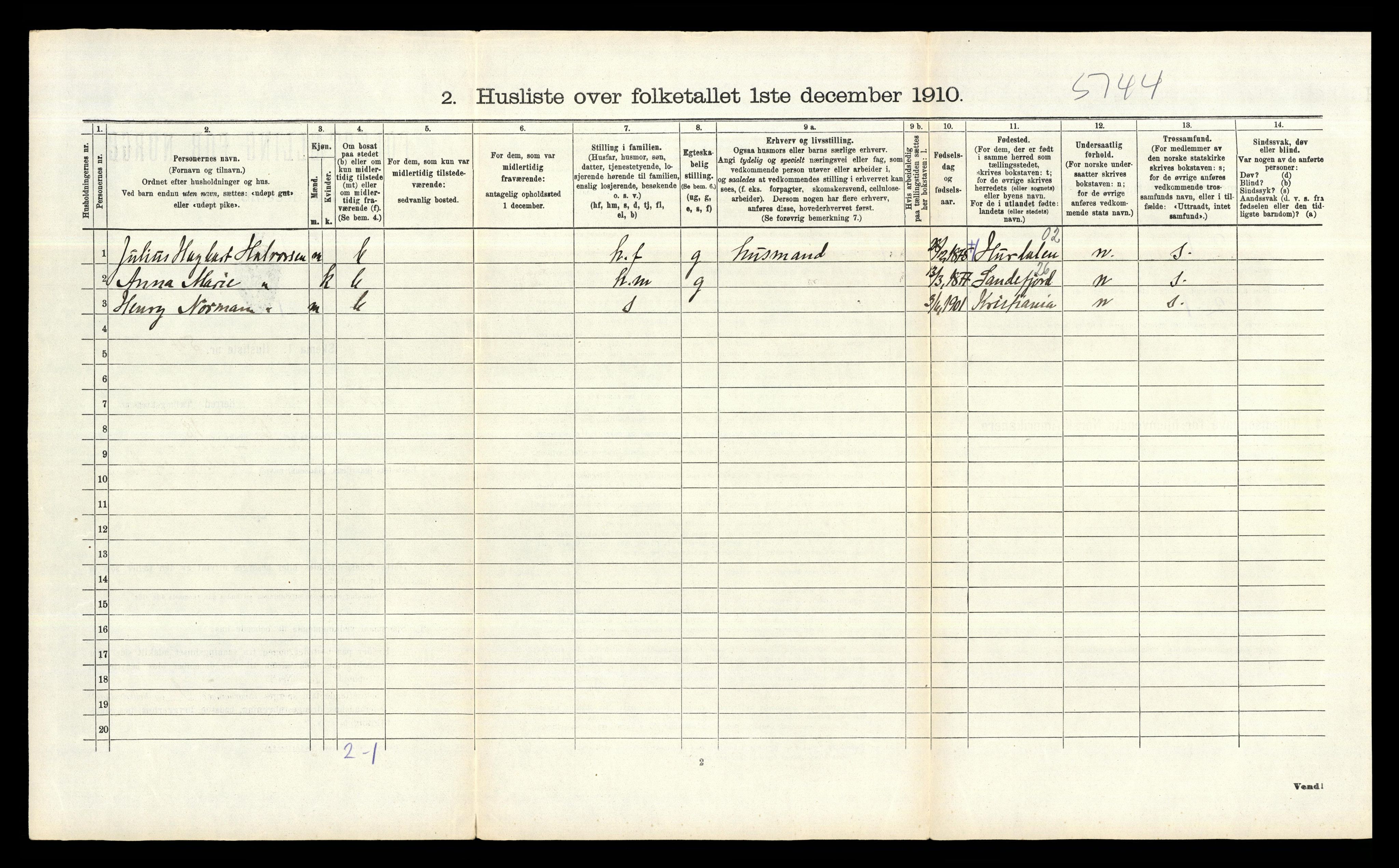 RA, 1910 census for Bærum, 1910, p. 1318