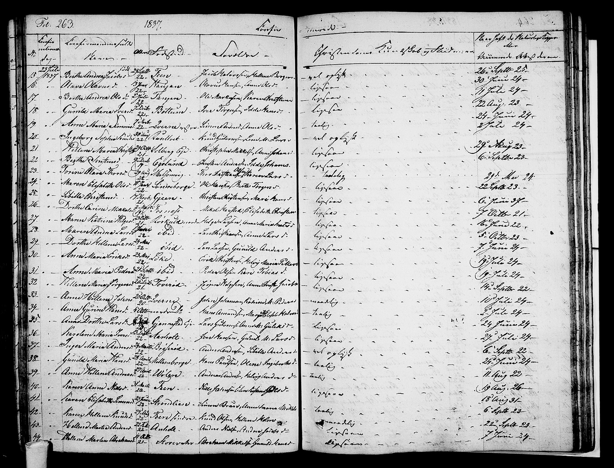 Stokke kirkebøker, SAKO/A-320/F/Fa/L0006: Parish register (official) no. I 6, 1826-1843, p. 263