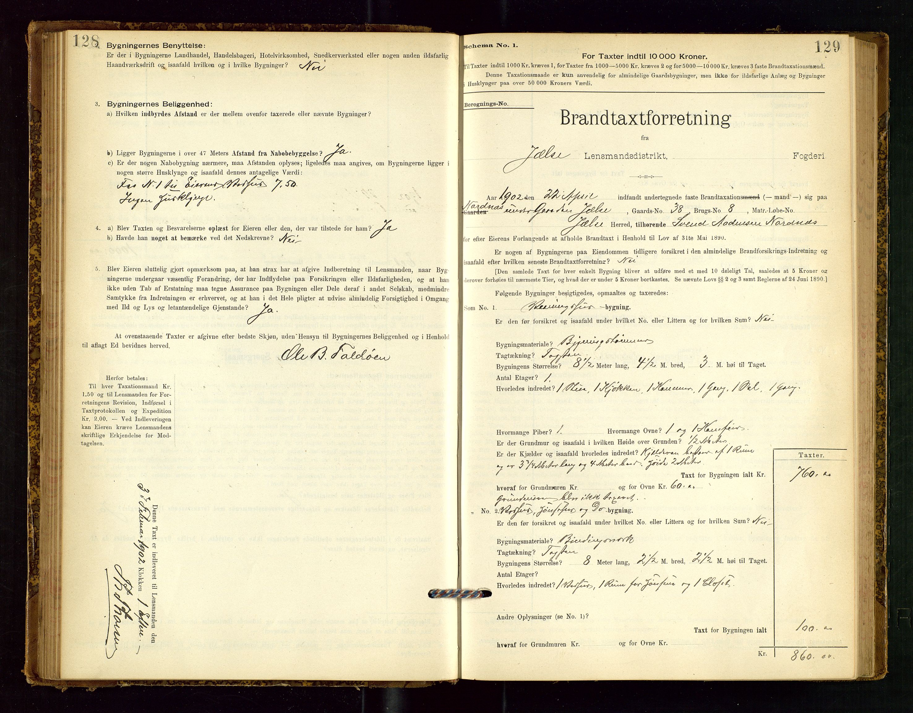 Jelsa lensmannskontor, SAST/A-100360/Gob/L0001: "Brandtaxationsprotocol", 1895-1918, p. 128-129