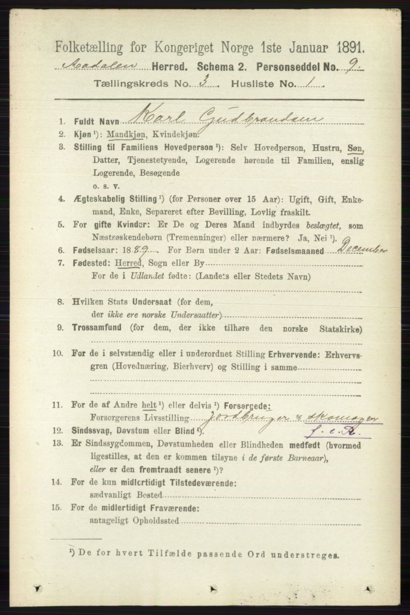 RA, 1891 census for 0614 Ådal, 1891, p. 1036