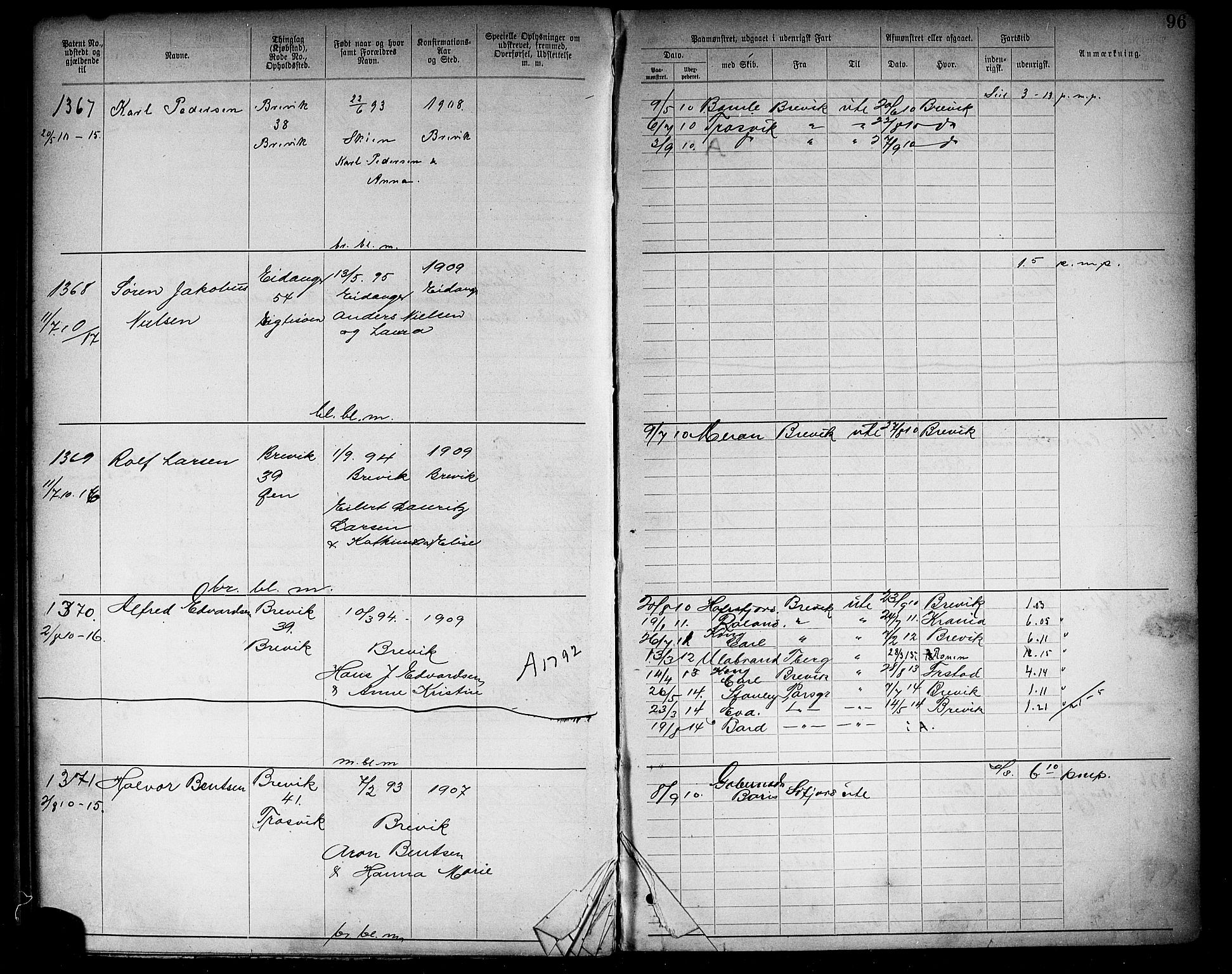 Brevik innrulleringskontor, AV/SAKO-A-833/F/Fa/L0003: Annotasjonsrulle, 1893-1911, p. 99