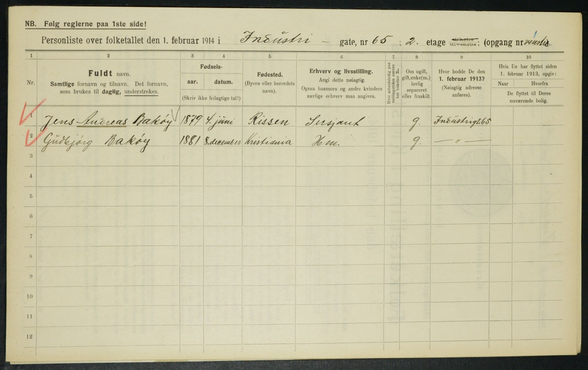 OBA, Municipal Census 1914 for Kristiania, 1914, p. 43739