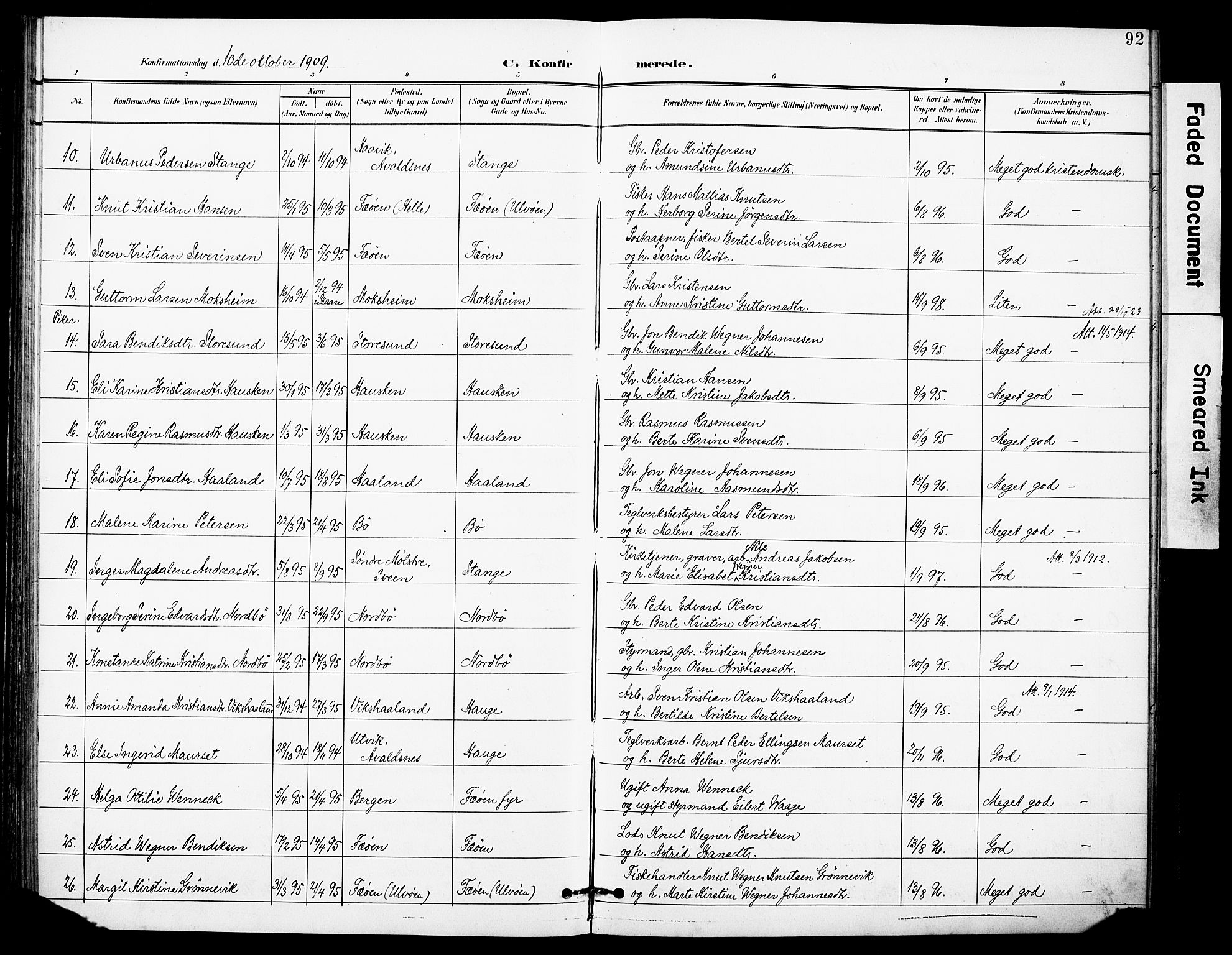 Torvastad sokneprestkontor, SAST/A -101857/H/Ha/Haa/L0017: Parish register (official) no. A 16, 1899-1911, p. 92
