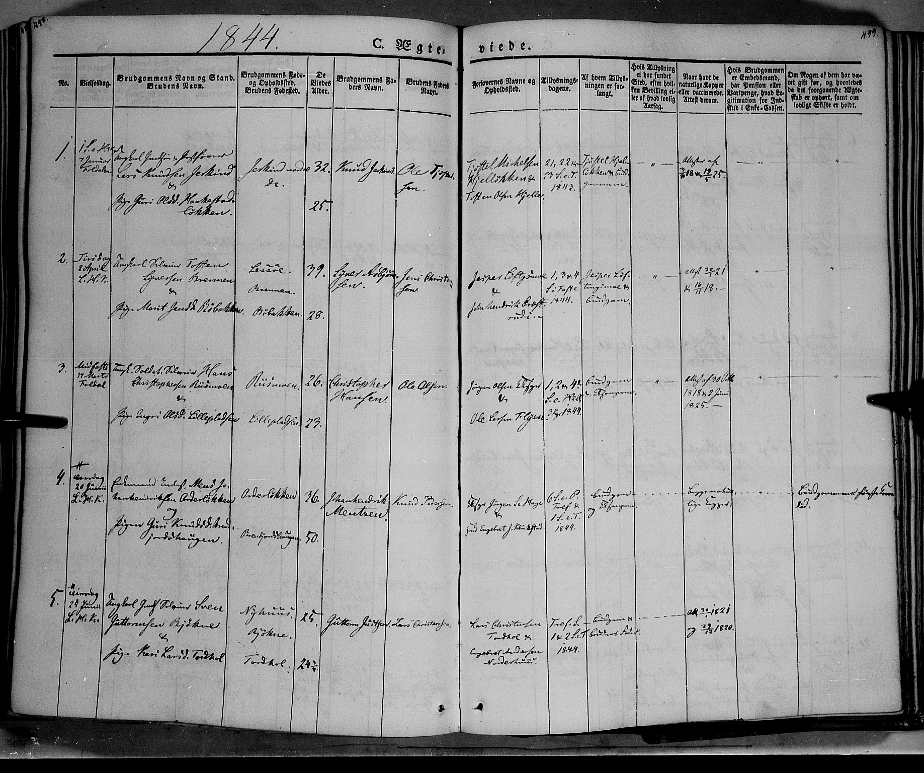 Lesja prestekontor, SAH/PREST-068/H/Ha/Haa/L0006: Parish register (official) no. 6A, 1843-1854, p. 498-499