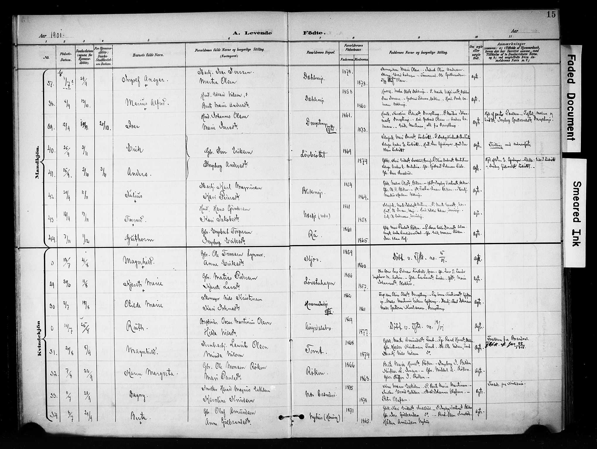 Brandbu prestekontor, AV/SAH-PREST-114/H/Ha/Haa/L0001: Parish register (official) no. 1, 1900-1912, p. 15