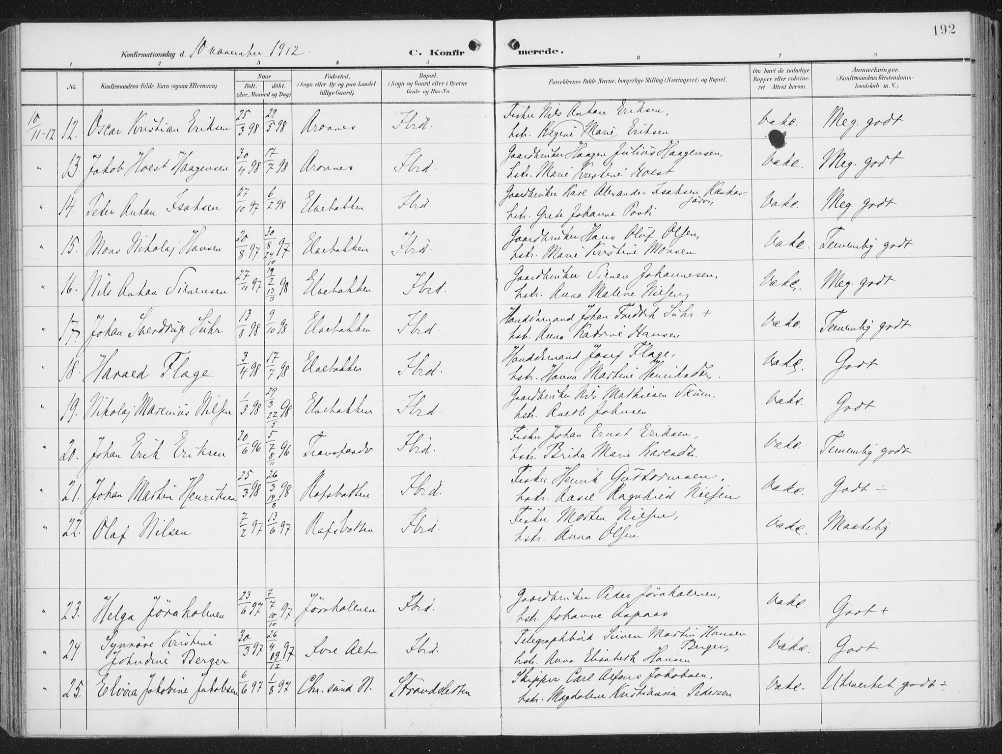 Alta sokneprestkontor, SATØ/S-1338/H/Ha/L0005.kirke: Parish register (official) no. 5, 1904-1918, p. 192