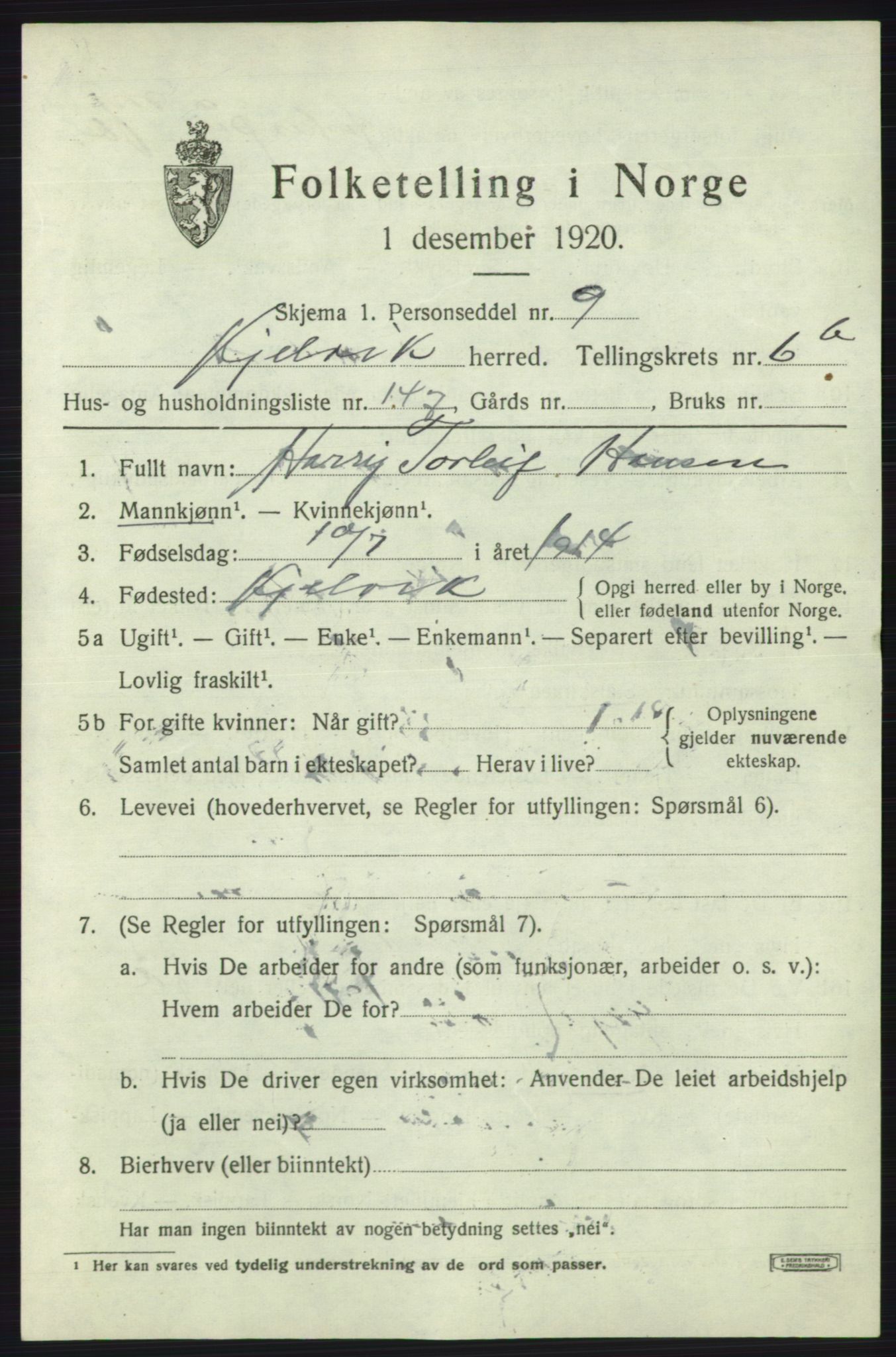 SATØ, 1920 census for Kjelvik, 1920, p. 5407