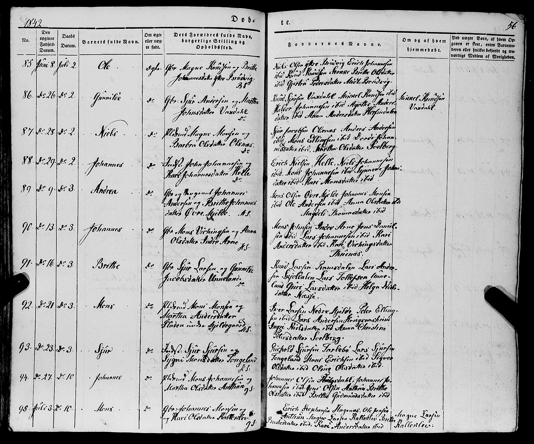 Haus sokneprestembete, AV/SAB-A-75601/H/Haa: Parish register (official) no. A 15, 1838-1847, p. 56