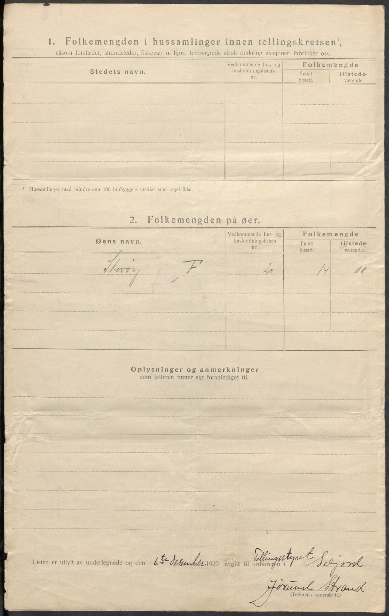 SAKO, 1920 census for Seljord, 1920, p. 11