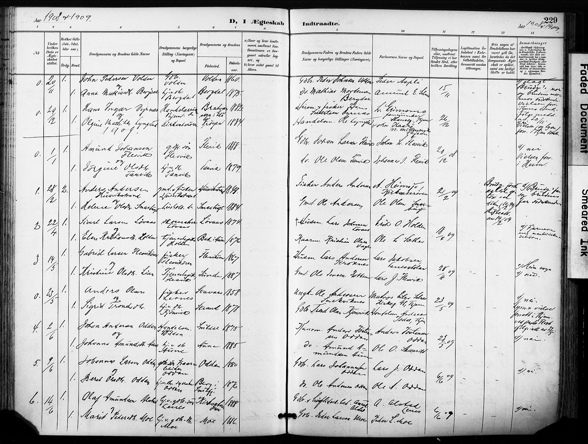 Ministerialprotokoller, klokkerbøker og fødselsregistre - Sør-Trøndelag, AV/SAT-A-1456/630/L0497: Parish register (official) no. 630A10, 1896-1910, p. 229