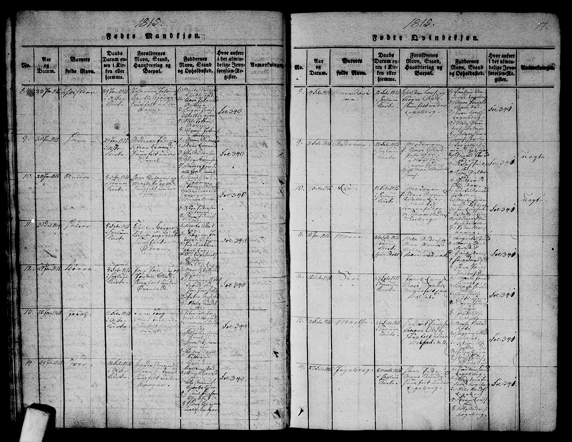 Asker prestekontor Kirkebøker, AV/SAO-A-10256a/G/Ga/L0001: Parish register (copy) no. I 1, 1814-1830, p. 17