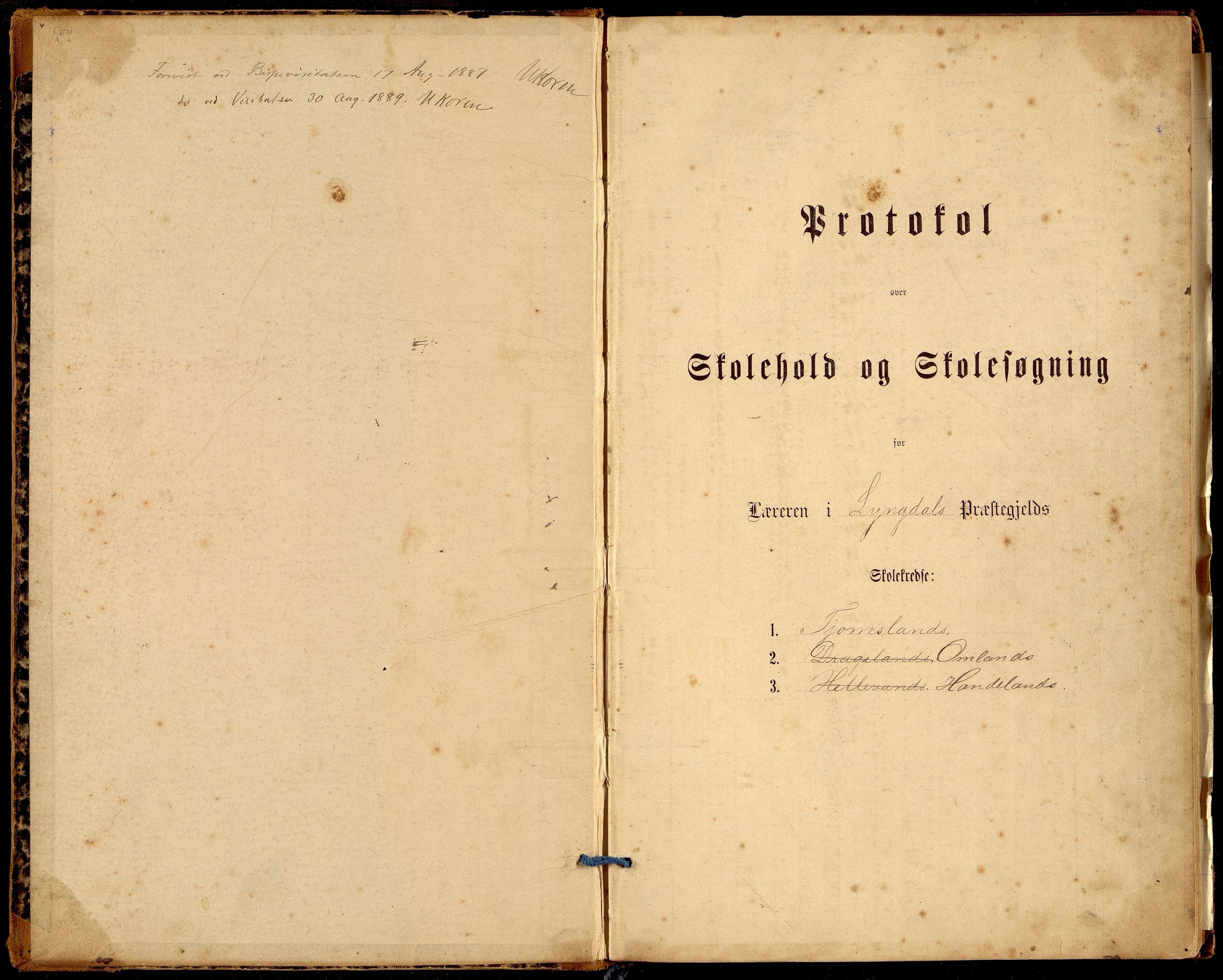 Lyngdal kommune - Tjomsland Skolekrets, ARKSOR/1032LG553/H/L0003: Skoleprotokoll (d), 1886-1912