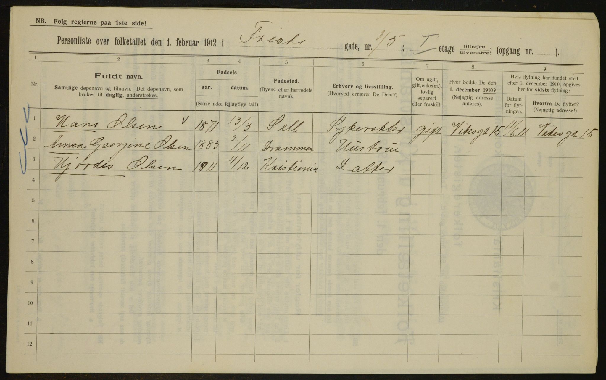 OBA, Municipal Census 1912 for Kristiania, 1912, p. 26689