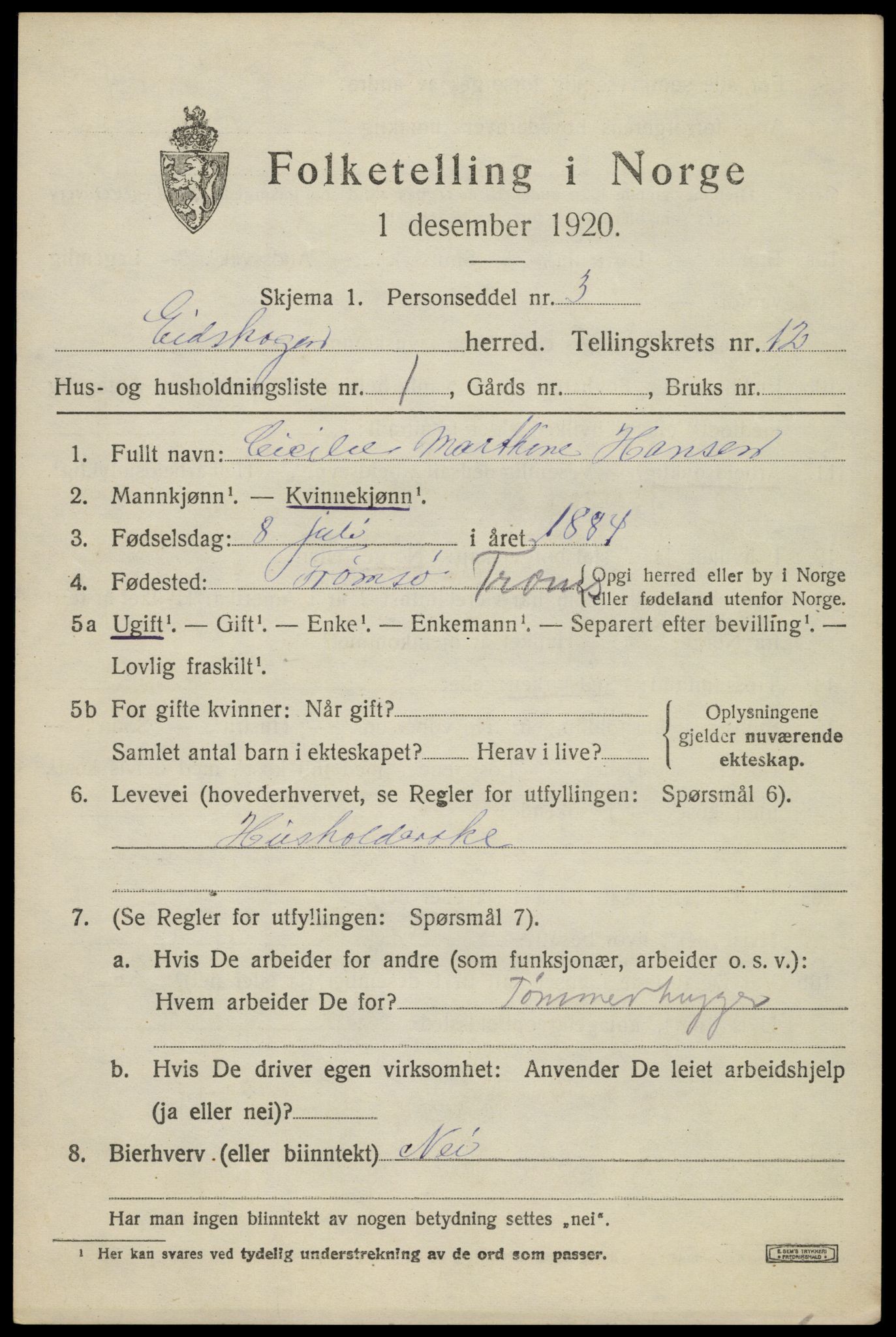SAH, 1920 census for Eidskog, 1920, p. 11765