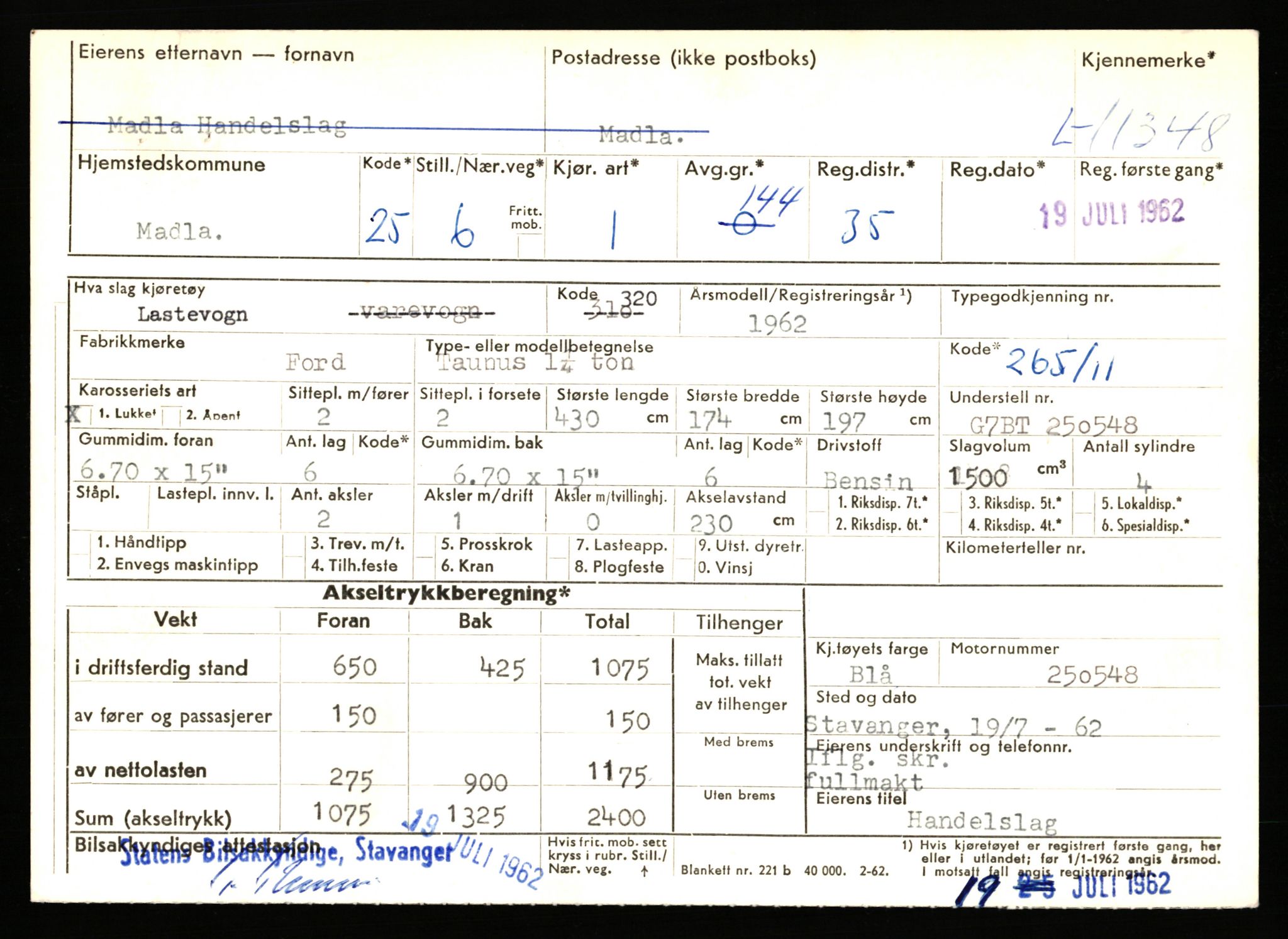 Stavanger trafikkstasjon, AV/SAST-A-101942/0/F/L0020: L-11000 - L-11499, 1930-1971, p. 1521