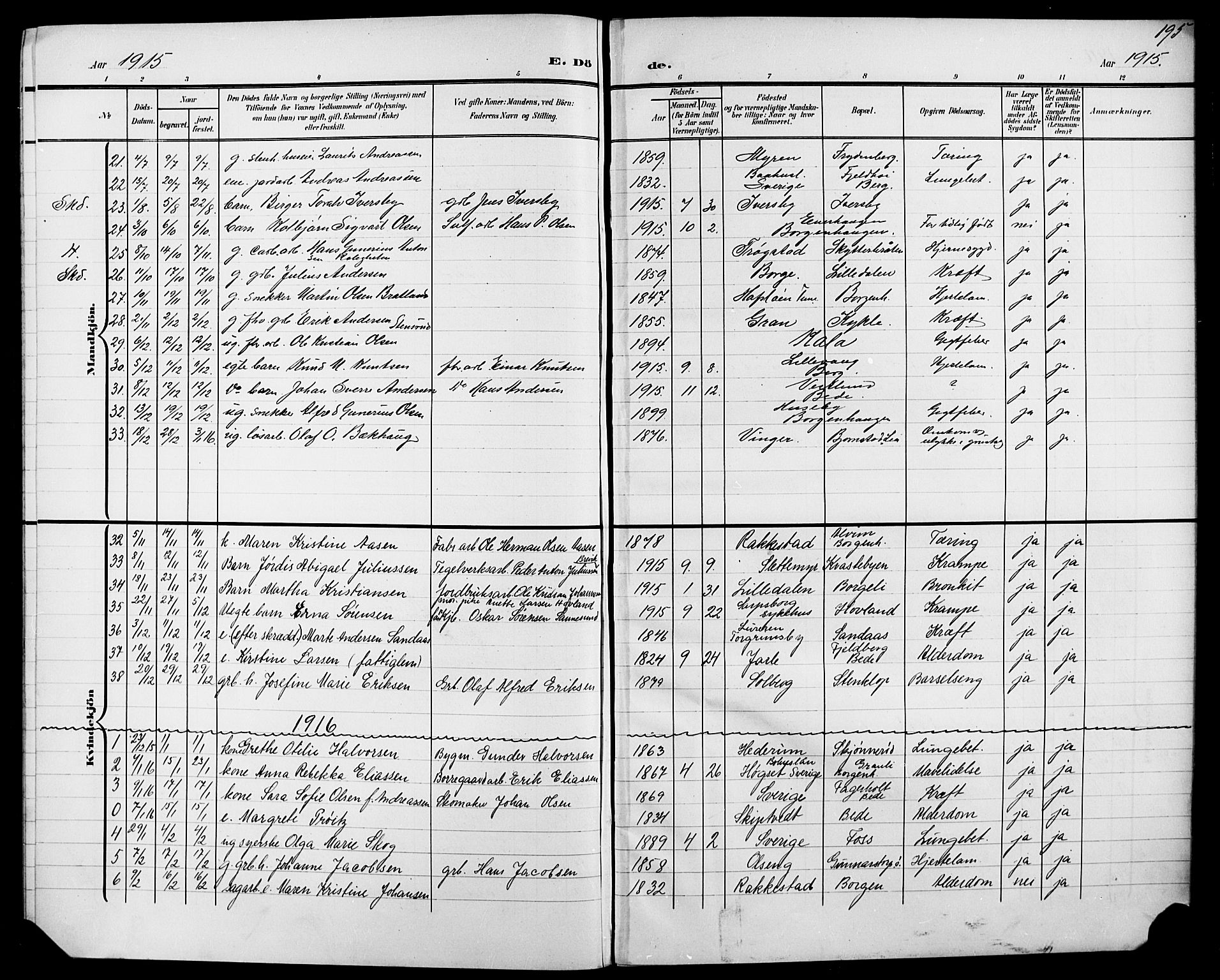 Skjeberg prestekontor Kirkebøker, AV/SAO-A-10923/G/Ga/L0002: Parish register (copy) no. I 2, 1901-1924, p. 195