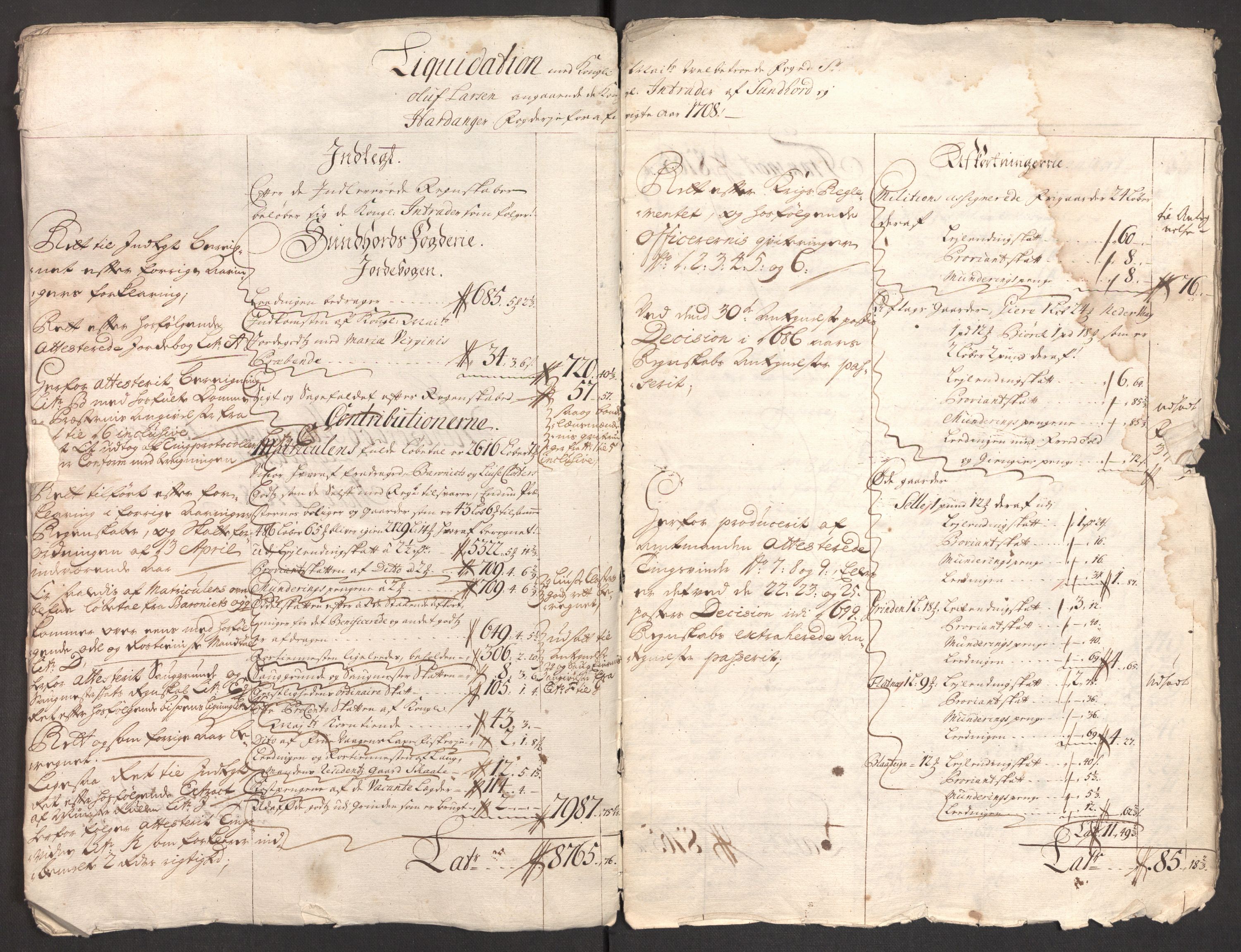 Rentekammeret inntil 1814, Reviderte regnskaper, Fogderegnskap, AV/RA-EA-4092/R48/L2985: Fogderegnskap Sunnhordland og Hardanger, 1708, p. 21