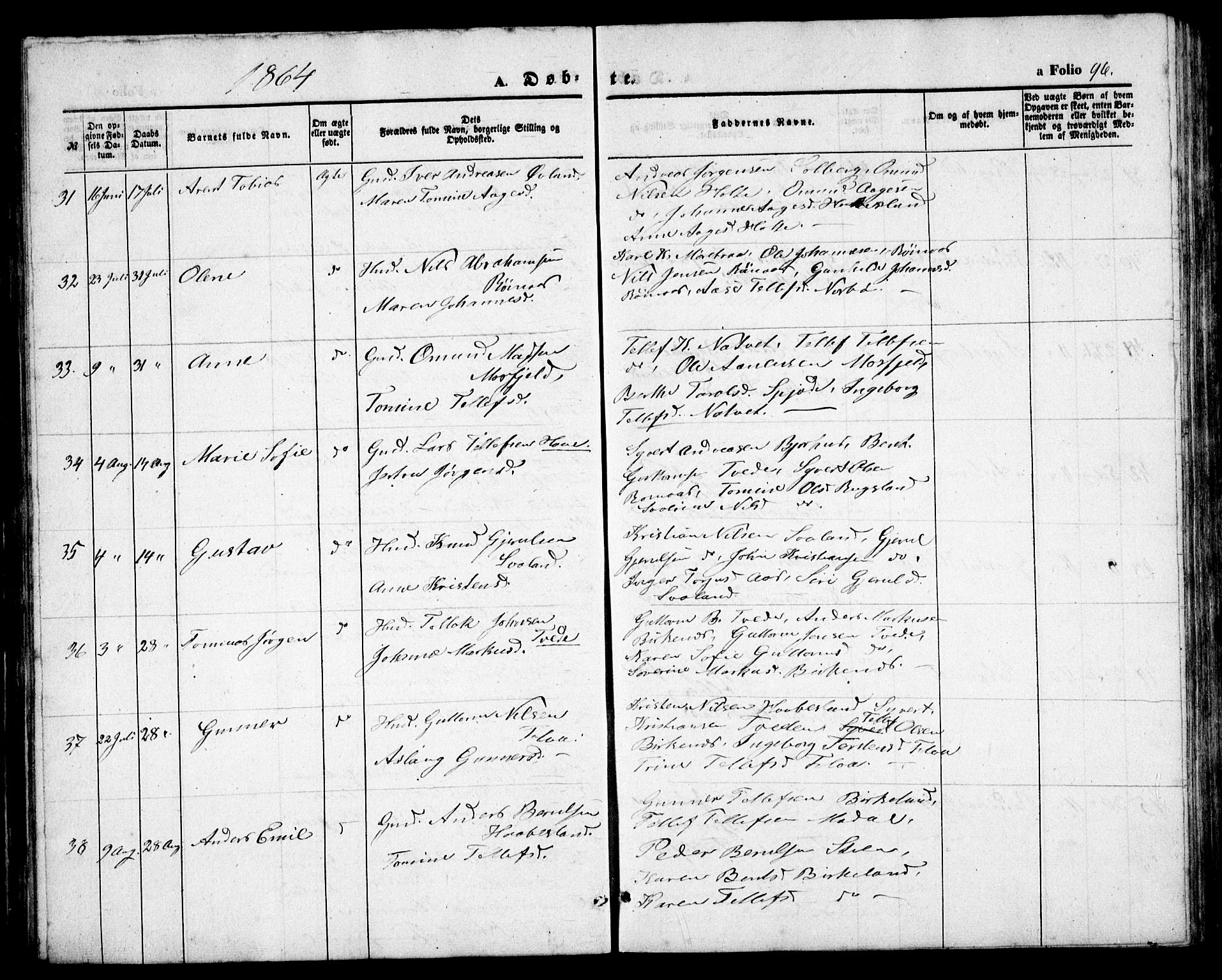 Birkenes sokneprestkontor, AV/SAK-1111-0004/F/Fb/L0002: Parish register (copy) no. B 2, 1849-1876, p. 96