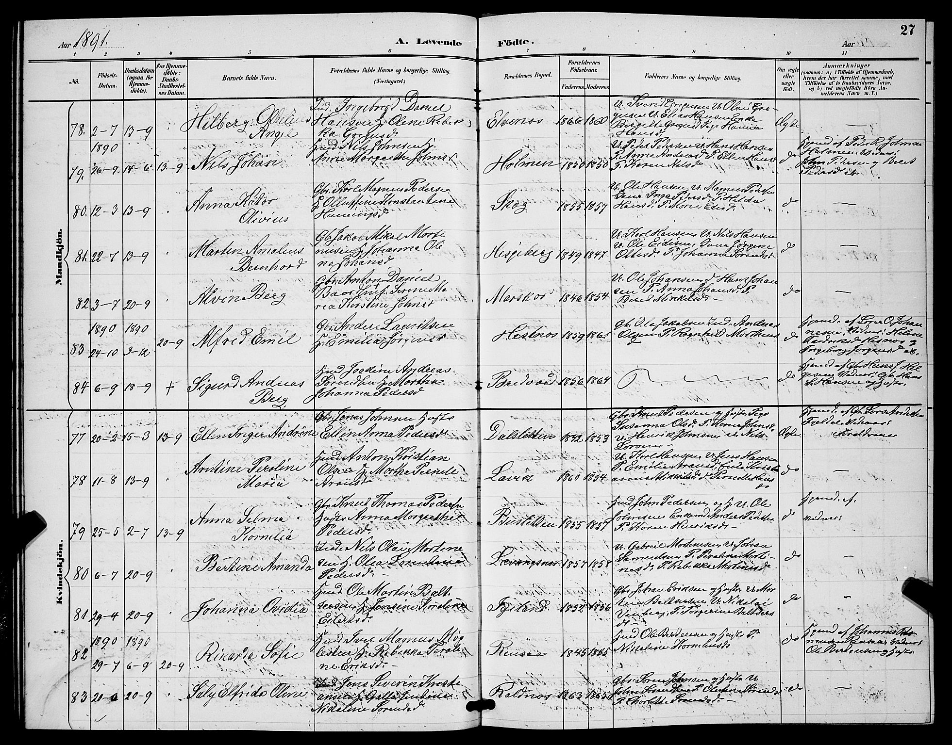 Ibestad sokneprestembete, AV/SATØ-S-0077/H/Ha/Hab/L0008klokker: Parish register (copy) no. 8, 1890-1903, p. 27