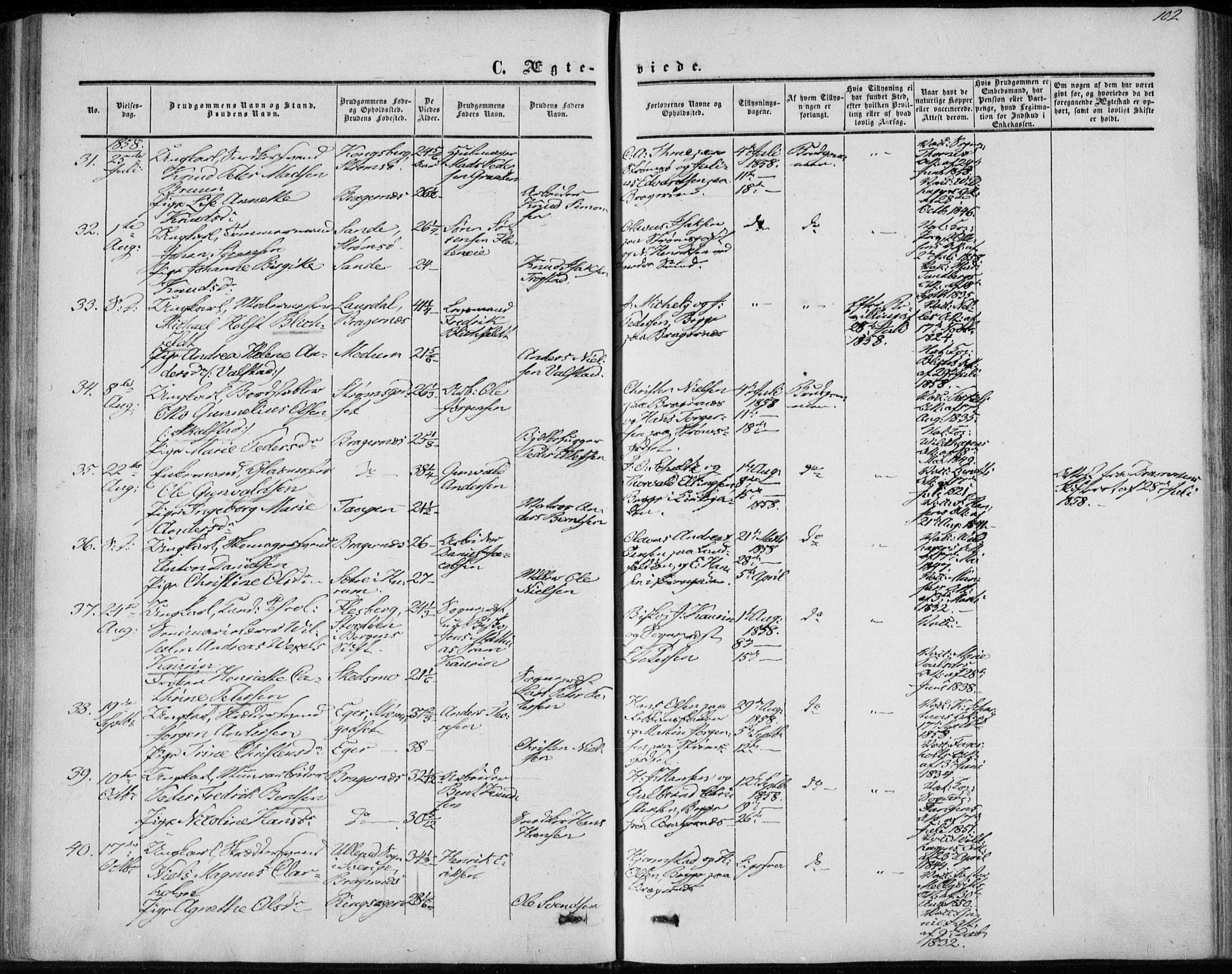 Bragernes kirkebøker, SAKO/A-6/F/Fc/L0002: Parish register (official) no. III 2, 1854-1865, p. 102