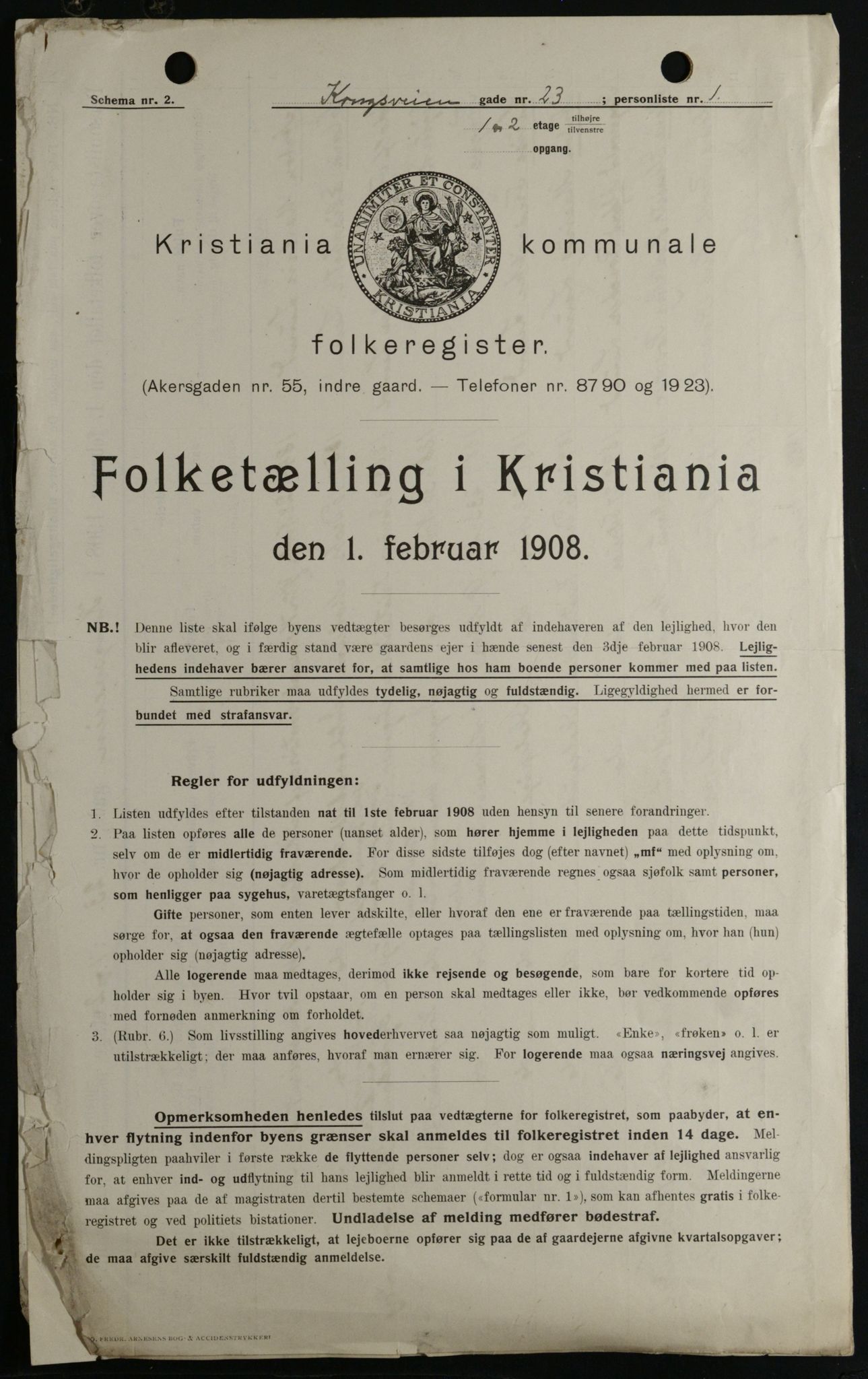 OBA, Municipal Census 1908 for Kristiania, 1908, p. 47462