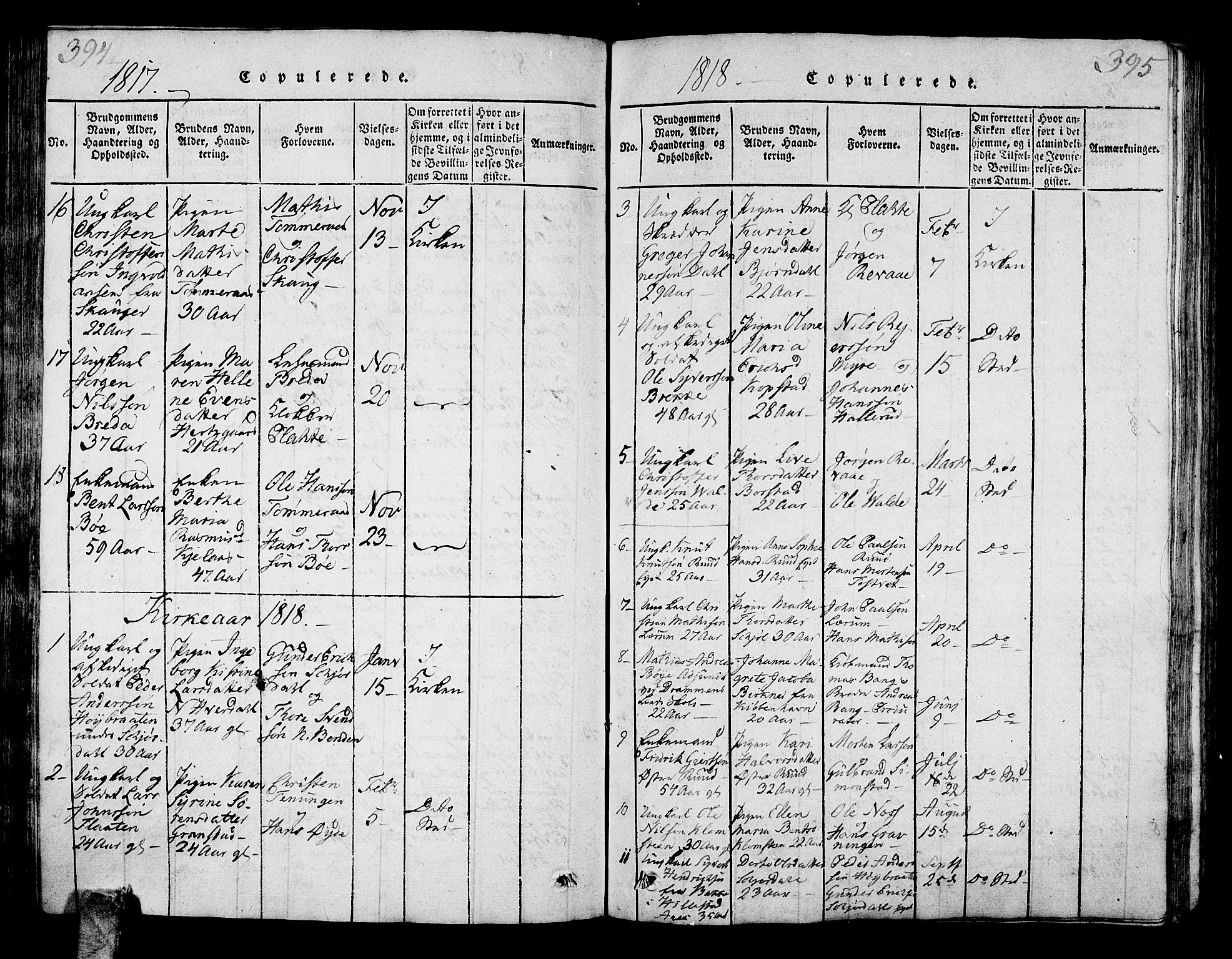 Sande Kirkebøker, SAKO/A-53/G/Ga/L0001: Parish register (copy) no. 1, 1814-1847, p. 394-395