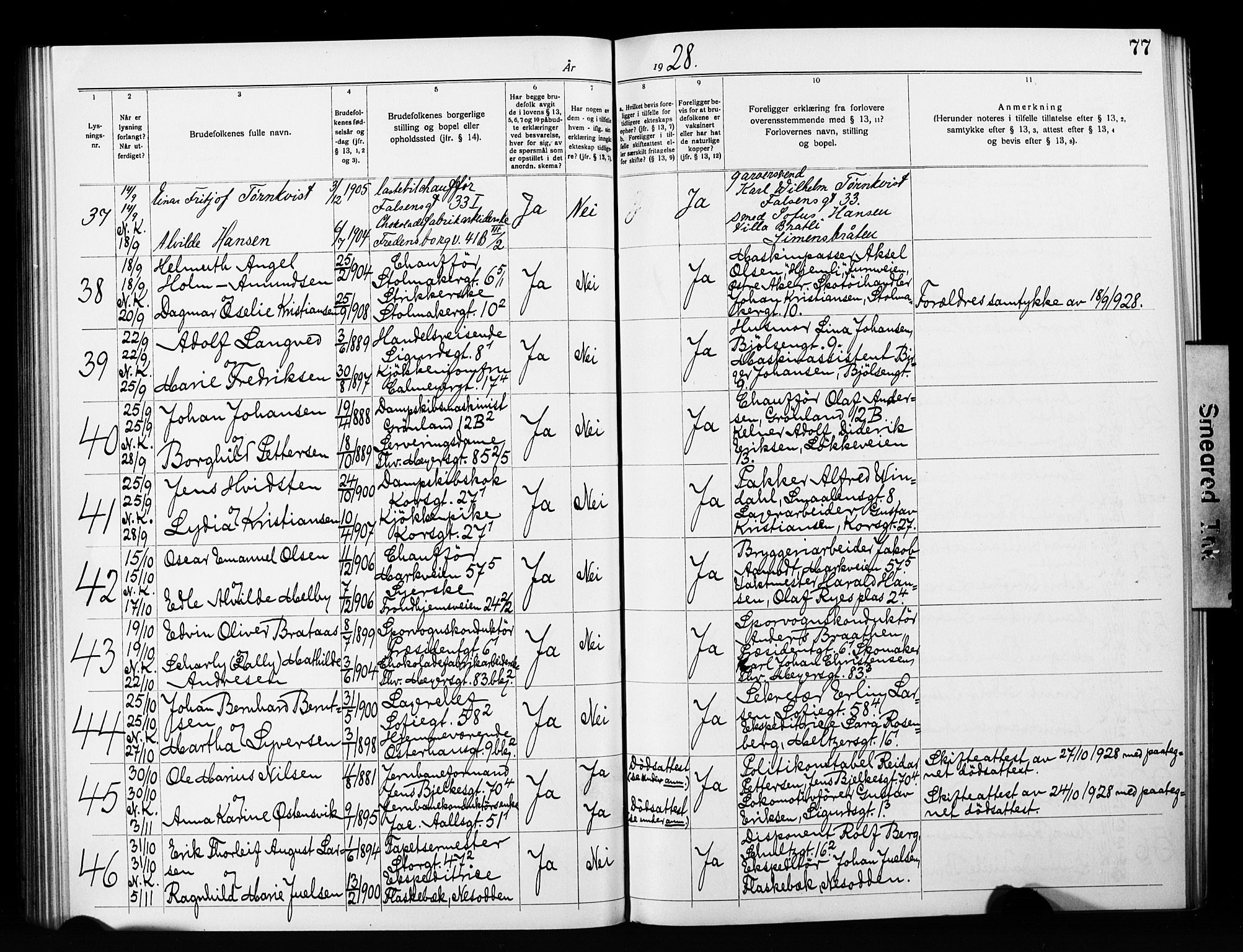 Jakob prestekontor Kirkebøker, AV/SAO-A-10850/H/Ha/L0003: Banns register no. 3, 1919-1931, p. 77