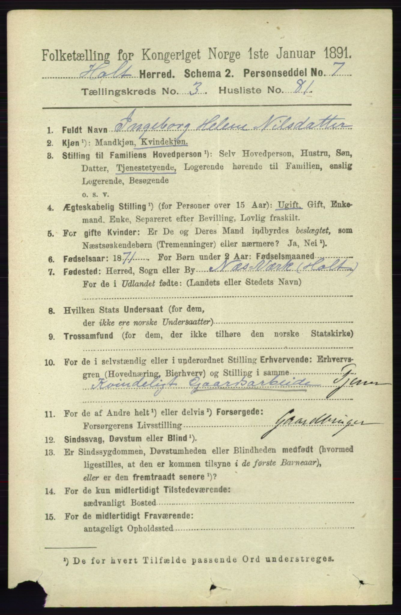 RA, 1891 census for 0914 Holt, 1891, p. 1541