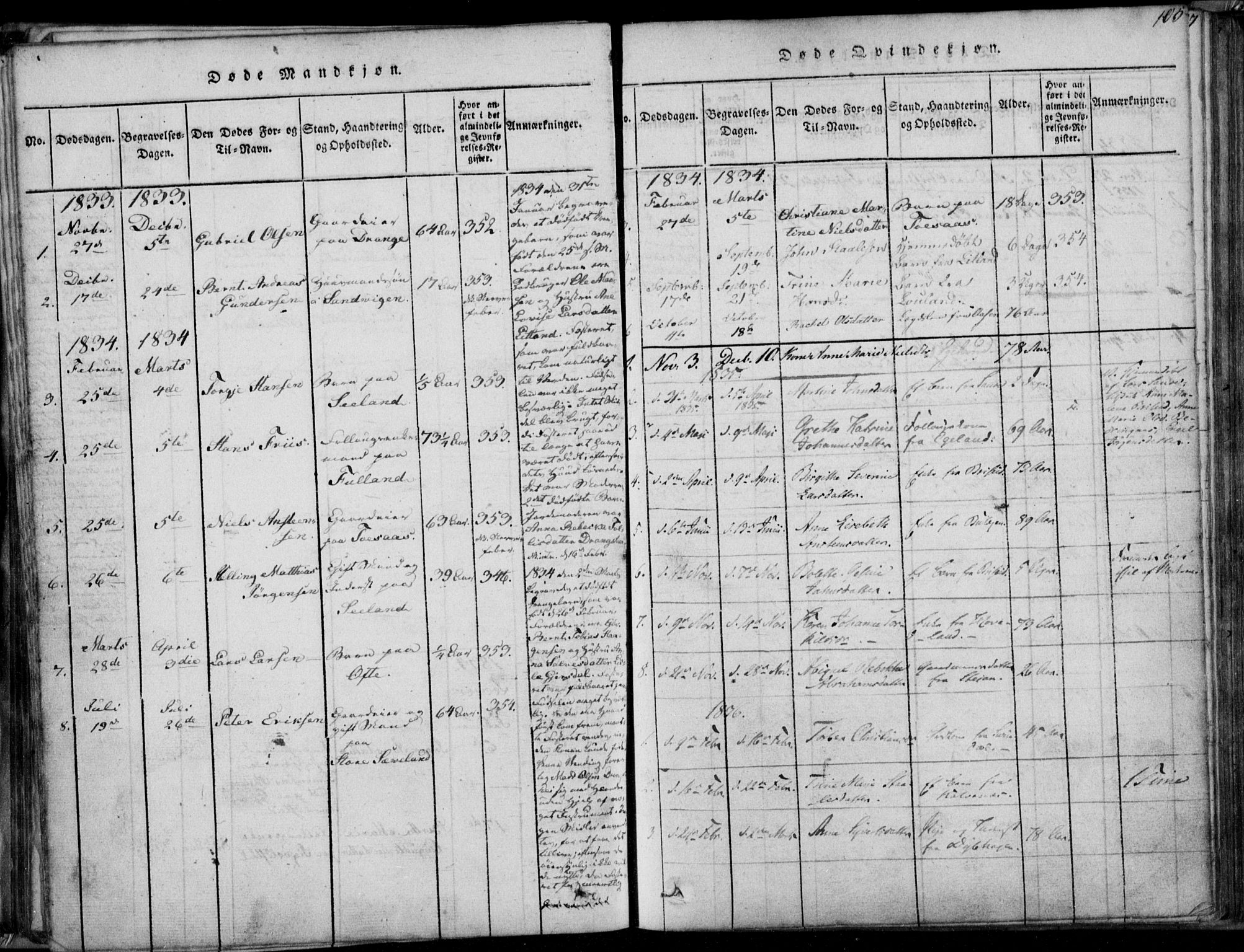 Herad sokneprestkontor, SAK/1111-0018/F/Fa/Faa/L0003: Parish register (official) no. A 3, 1816-1844, p. 105