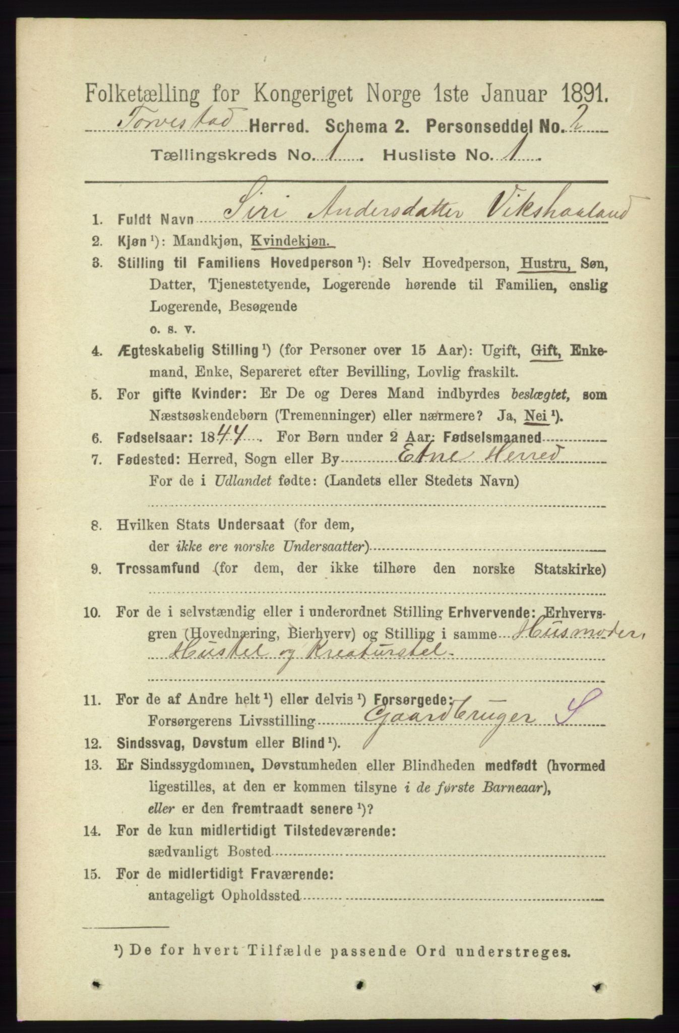 RA, 1891 census for 1152 Torvastad, 1891, p. 87