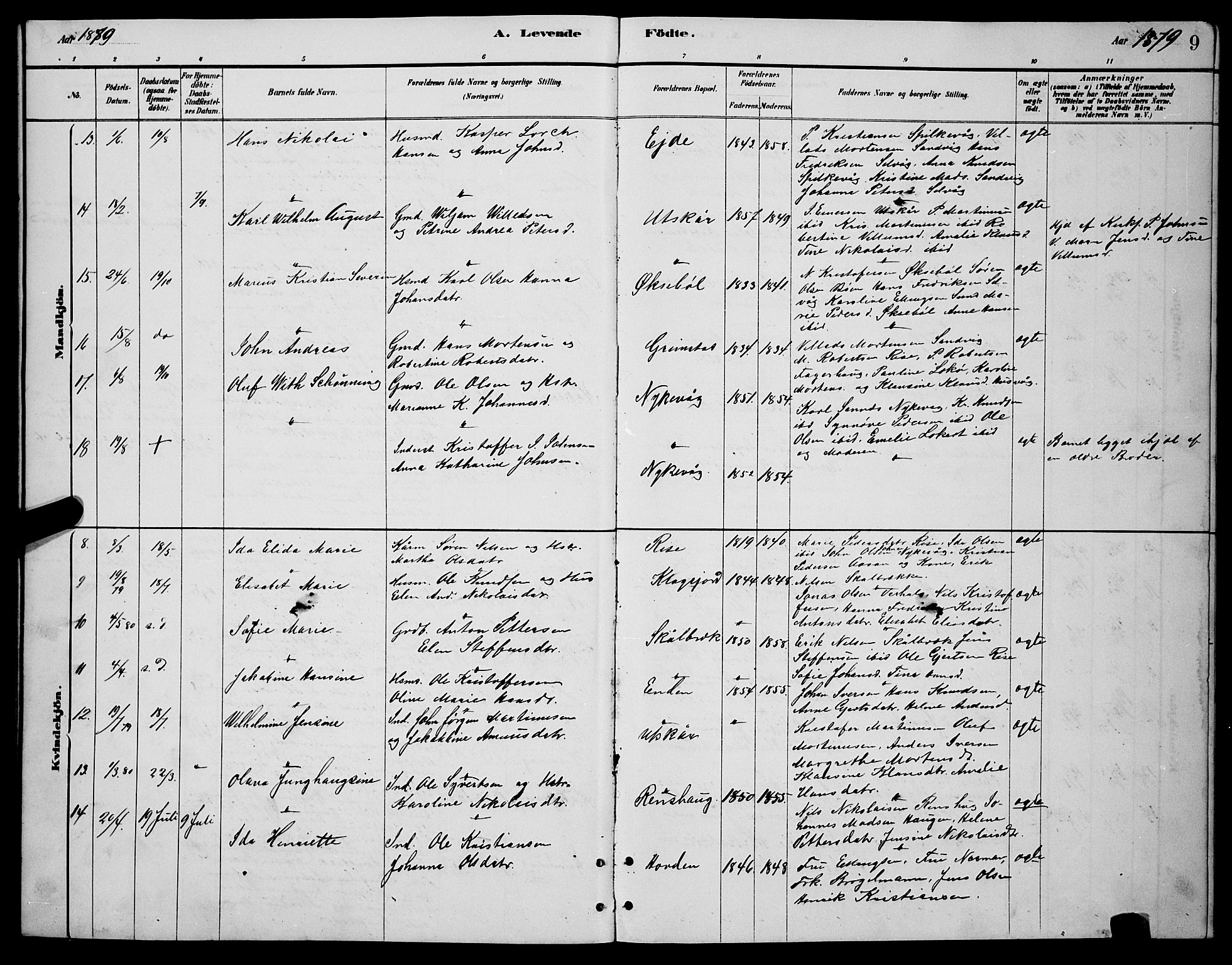 Ministerialprotokoller, klokkerbøker og fødselsregistre - Nordland, AV/SAT-A-1459/892/L1325: Parish register (copy) no. 892C02, 1878-1896, p. 9